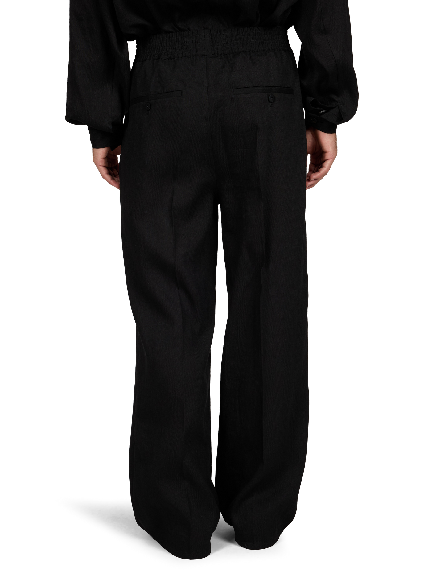 Effen gekleurde broek met brede elastische tailleband JACQUEMUS Zwart