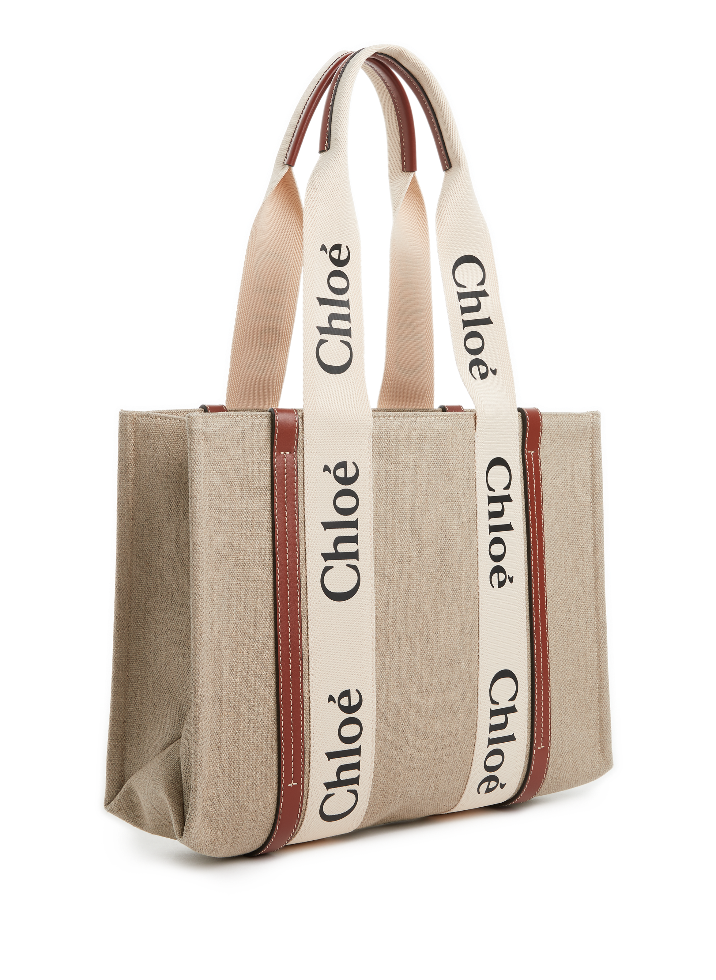 Sac cabas moyen Woody en lin CHLOÉ Marron