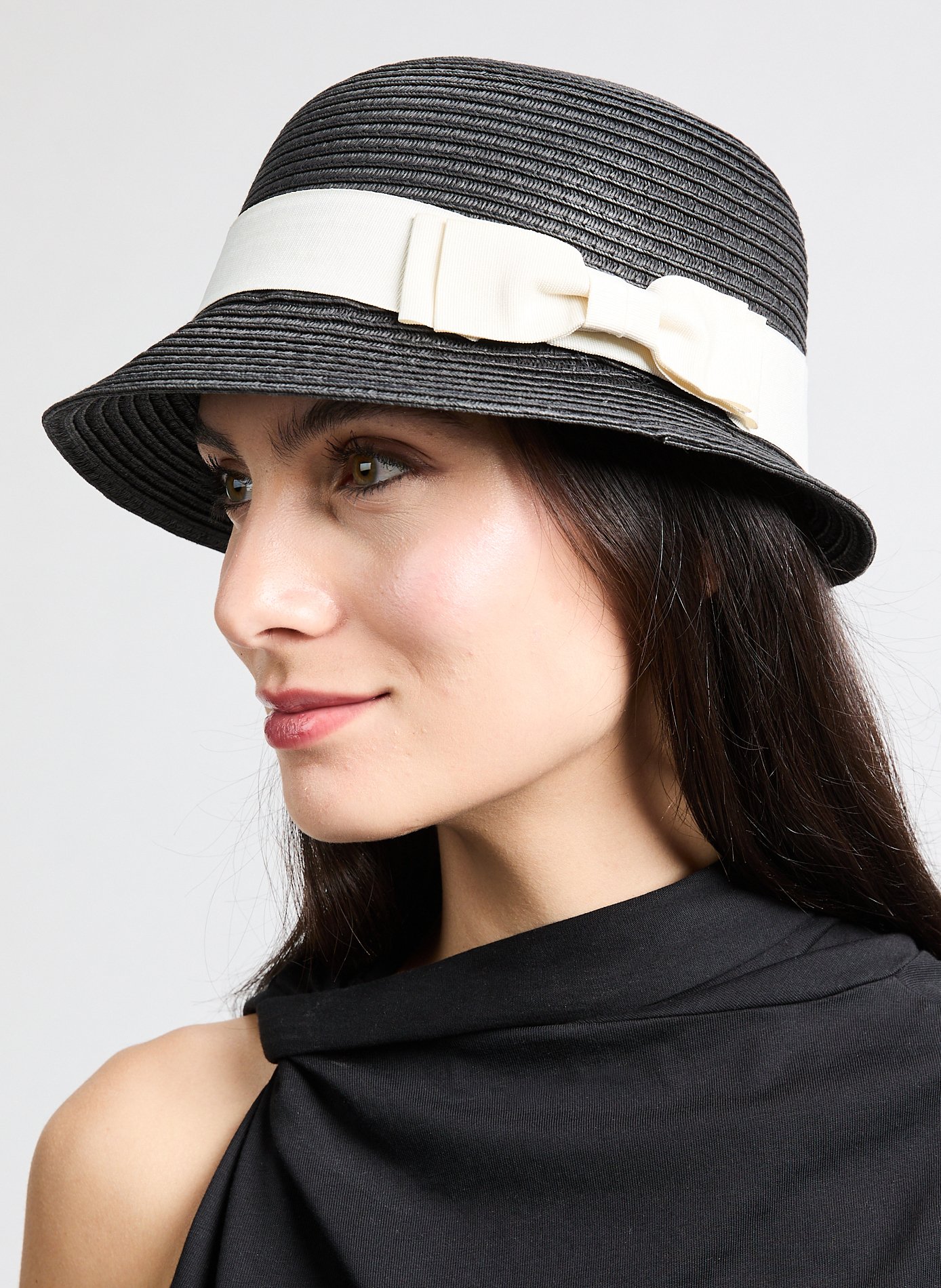 Chapeau paille avec noeud AU PRINTEMPS PARIS Noir