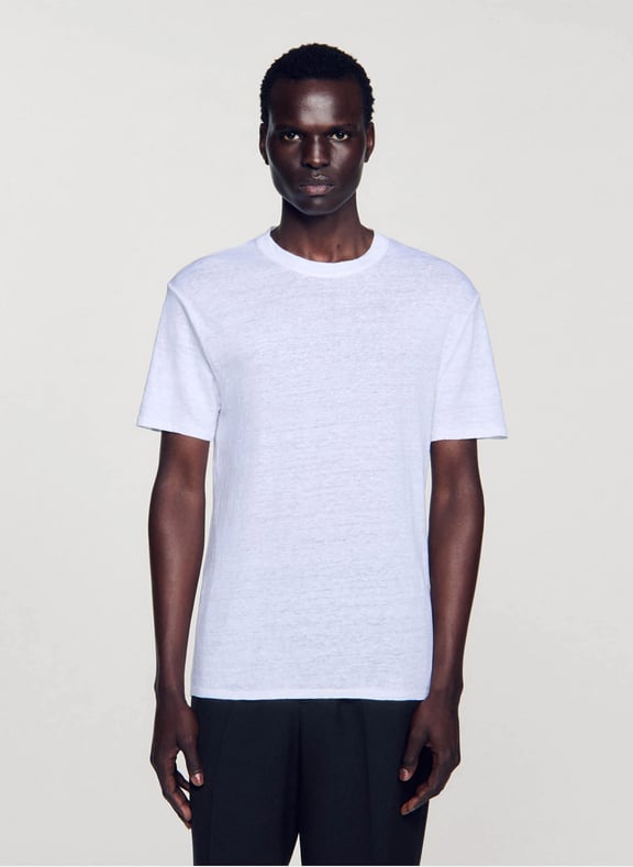 Tee-shirt col rond regular-fit en lin Blanc by SANDRO SANDRO Tee-shirt col rond regular-fit en lin Blanc
