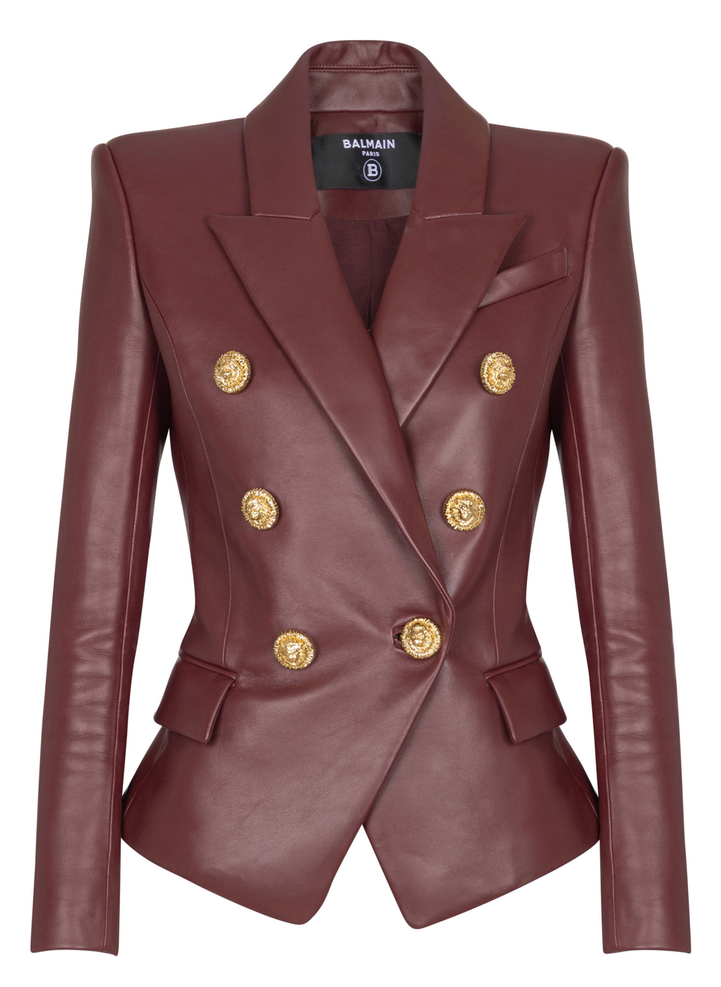 BALMAIN Veste 6 boutons en cuir d'agneau Marron