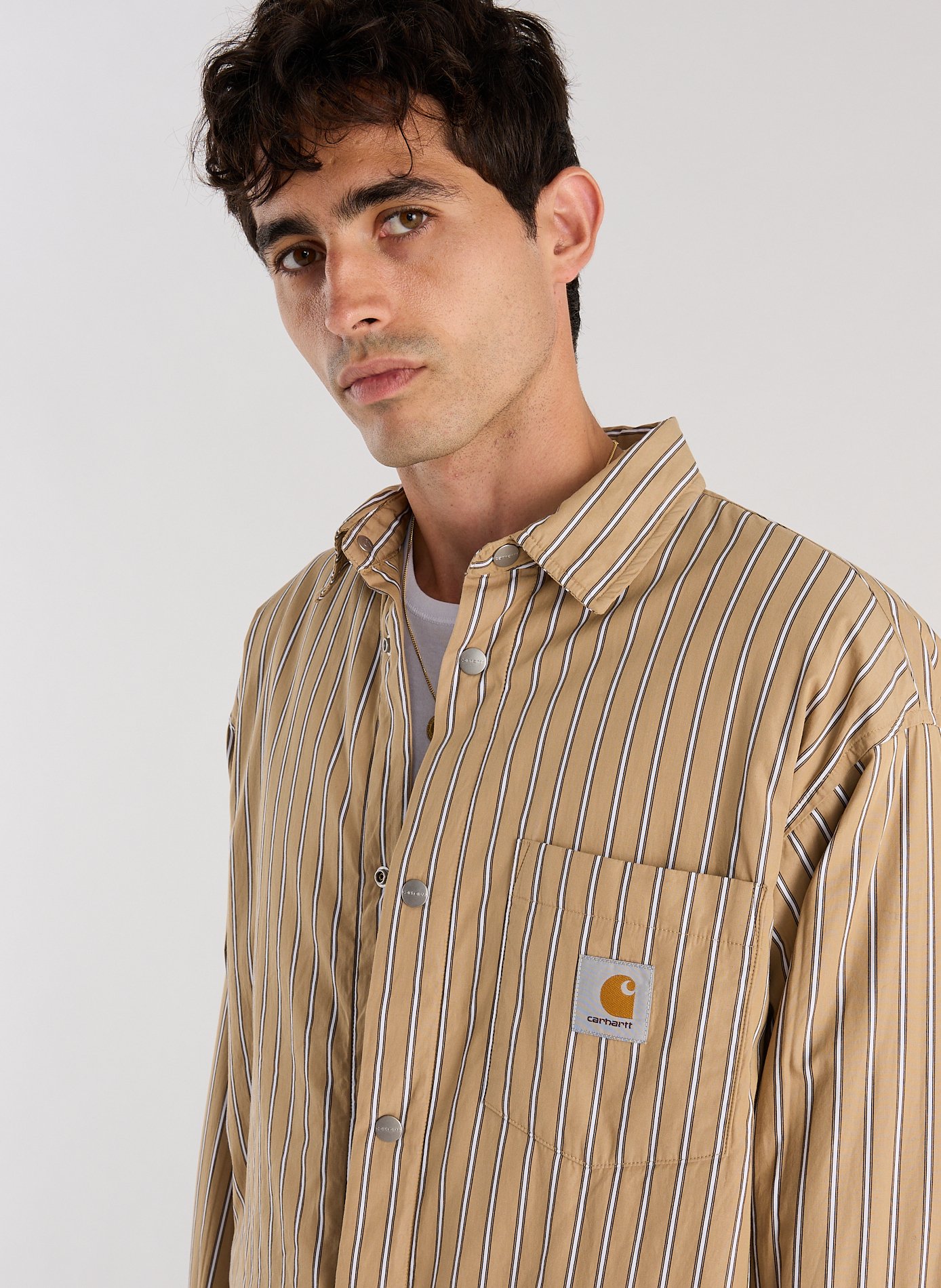 Grimsby Striped Cotton Jacket CARHARTT WIP Beige