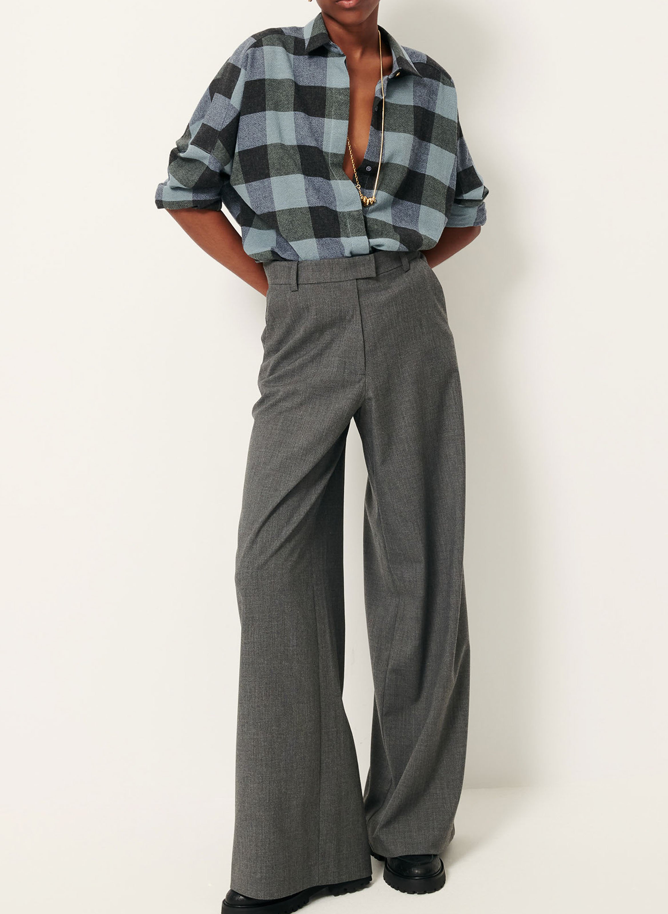 Chemise col classique ample en laine mélangée imprimée deliwool SESSUN Bleu