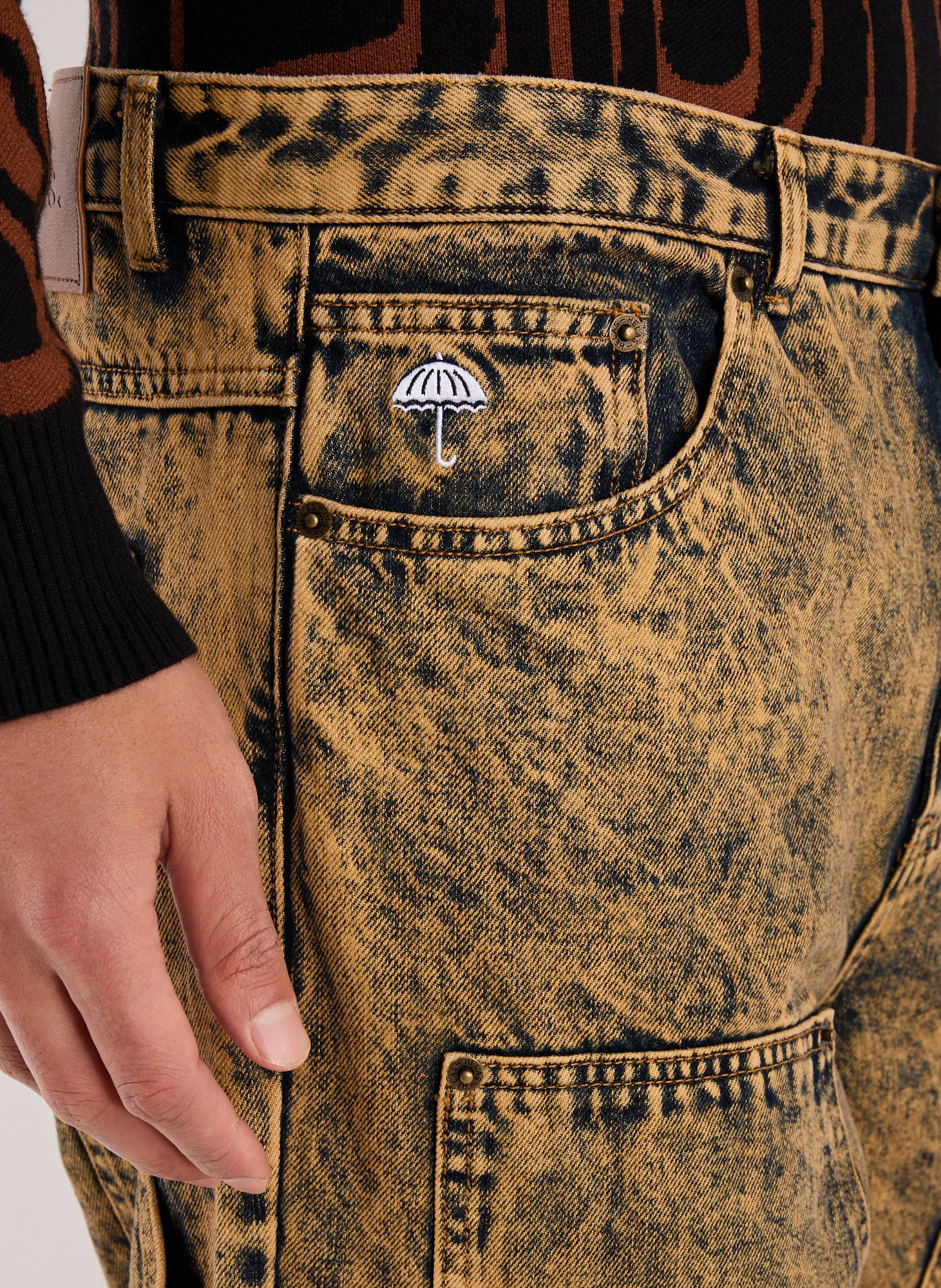 Washed denim trousers in a cotton blend Brown