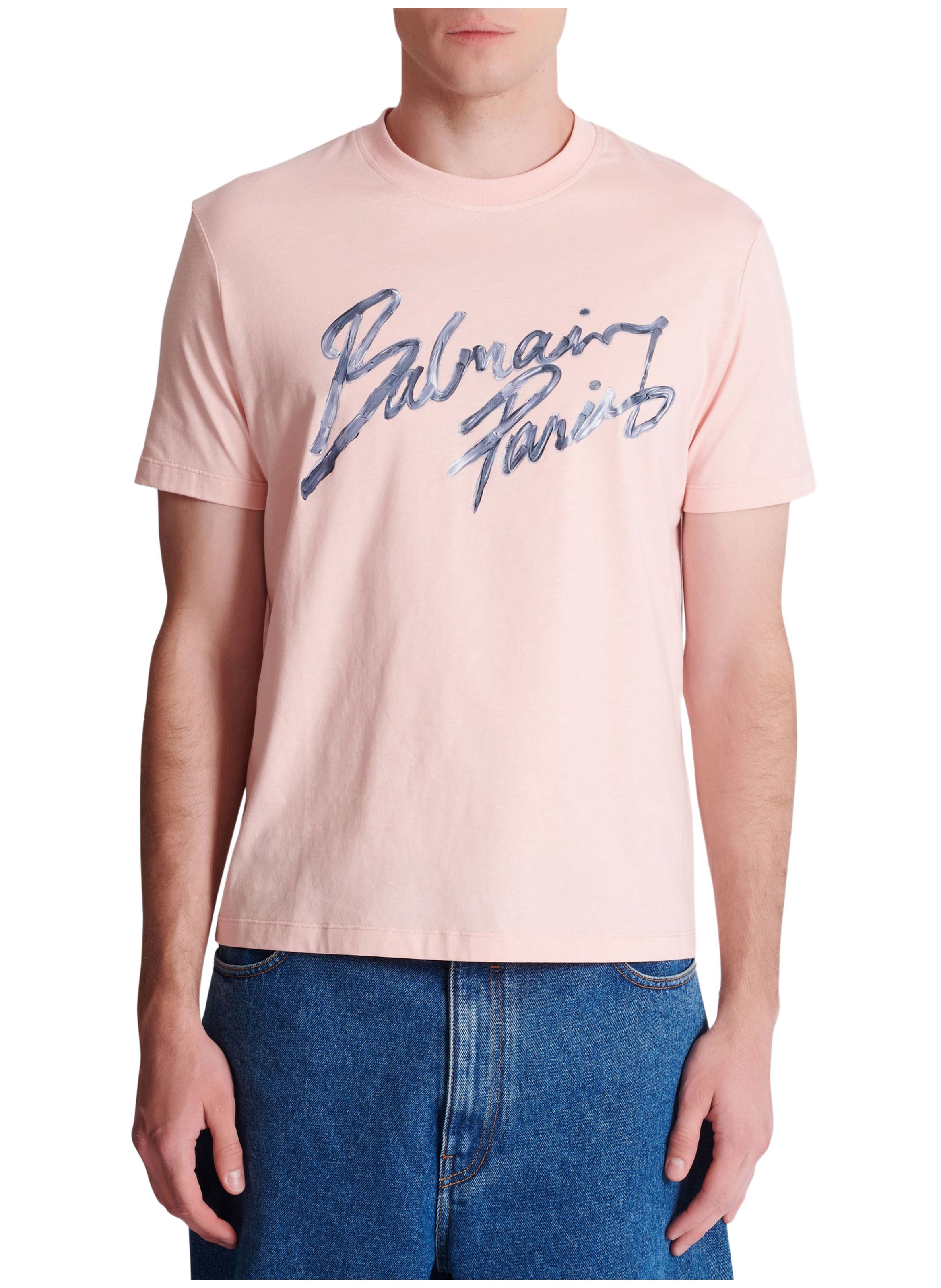 T-shirt en coton à imprimé BALMAIN Rose
