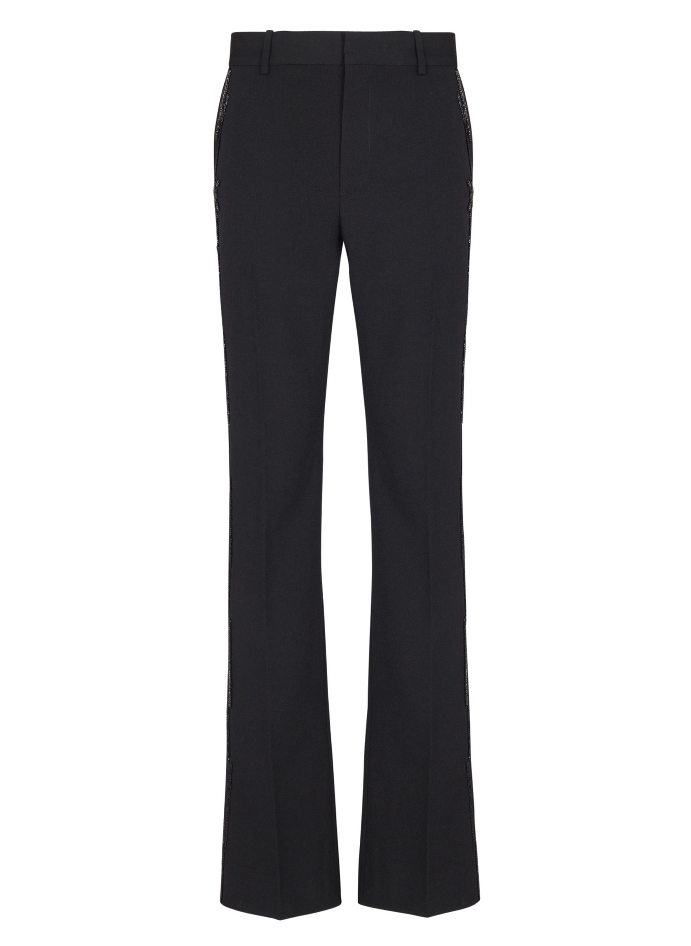Pantalon droit en laine avec broderies cristal BALMAIN Noir