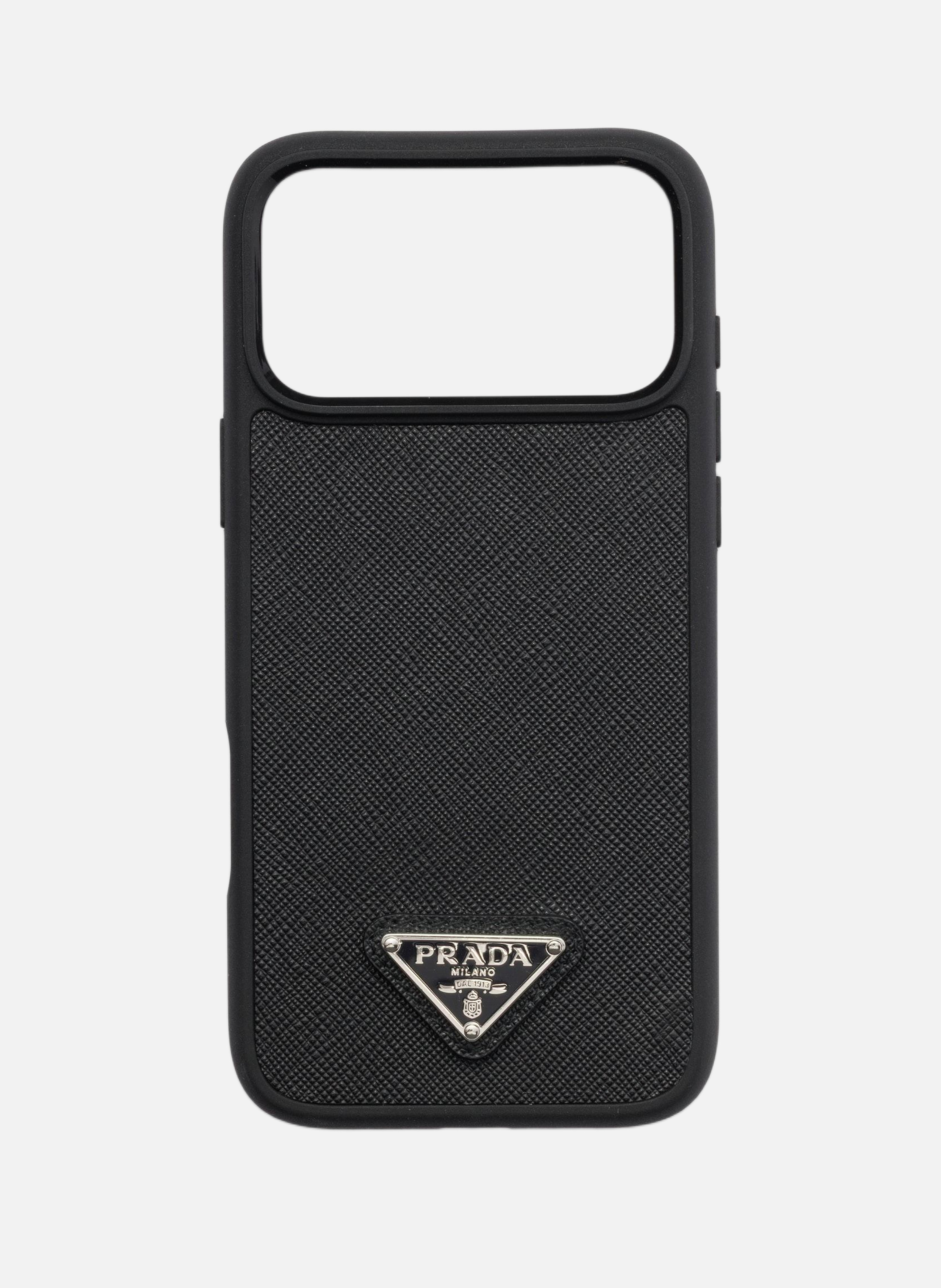 Coque pour iphone 17 pro max en cuir saffiano PRADA Noir
