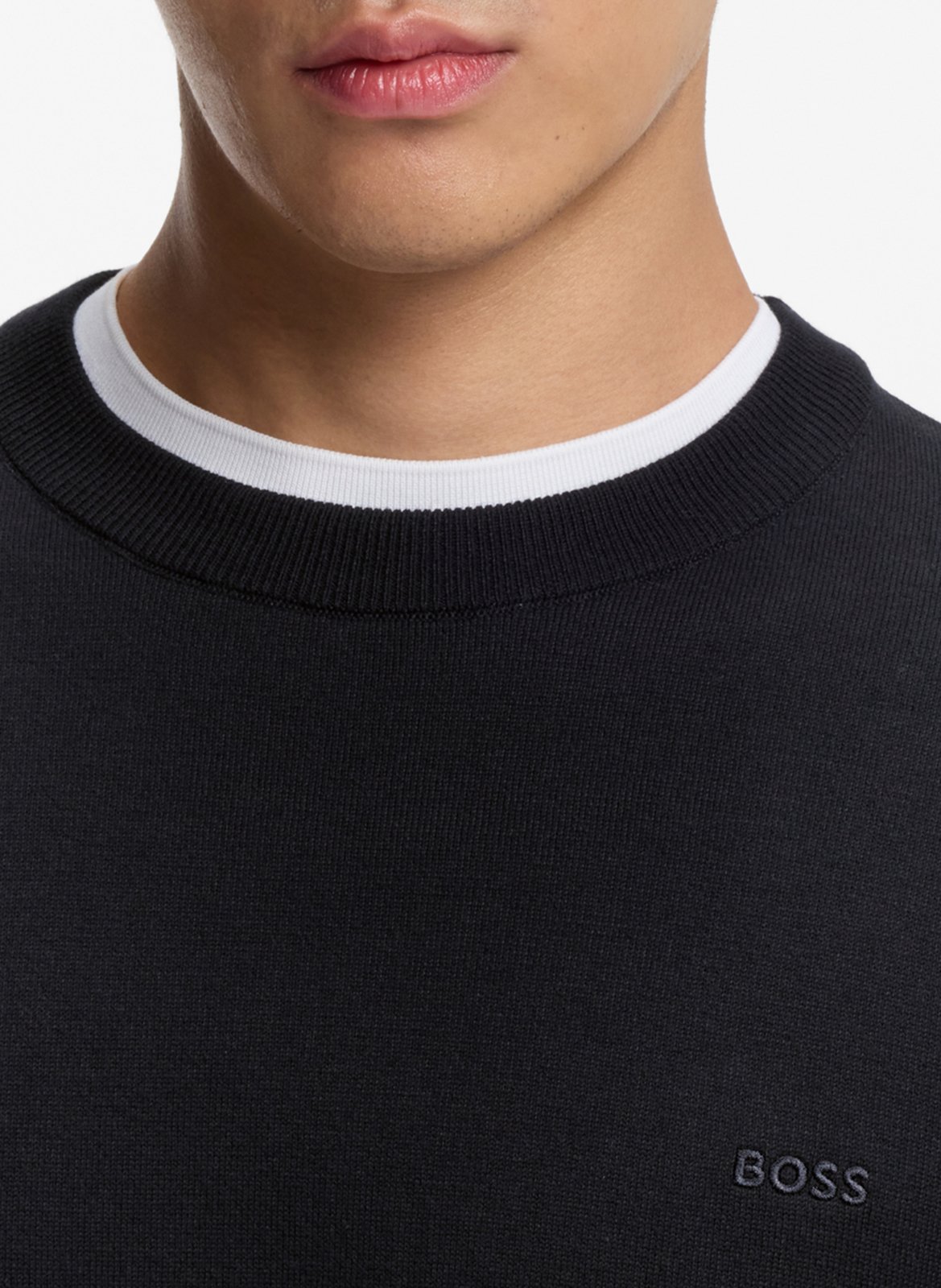 Pull col rond en coton BOSS Bleu