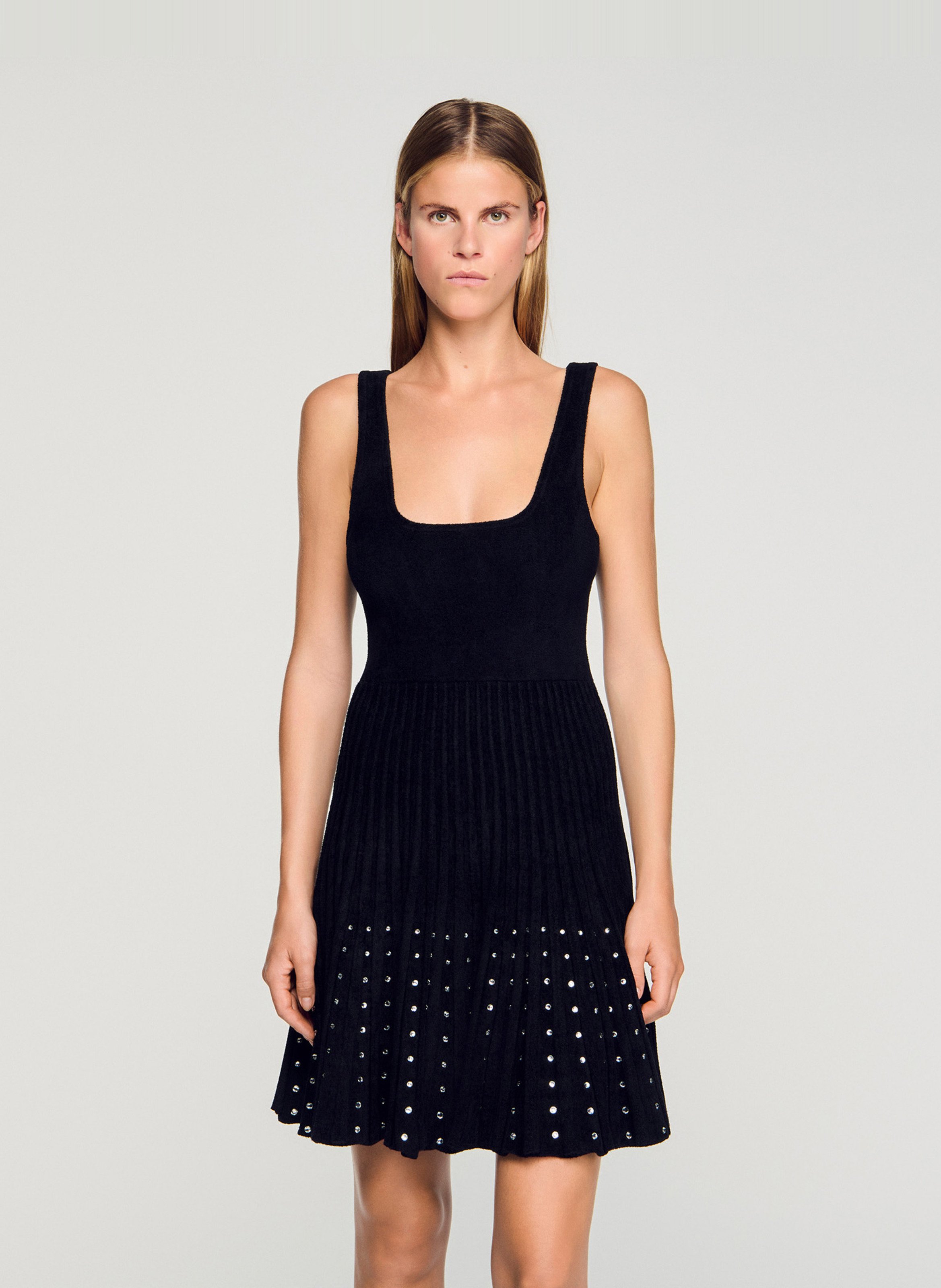 Robe courte à bretelles velours SANDRO Noir