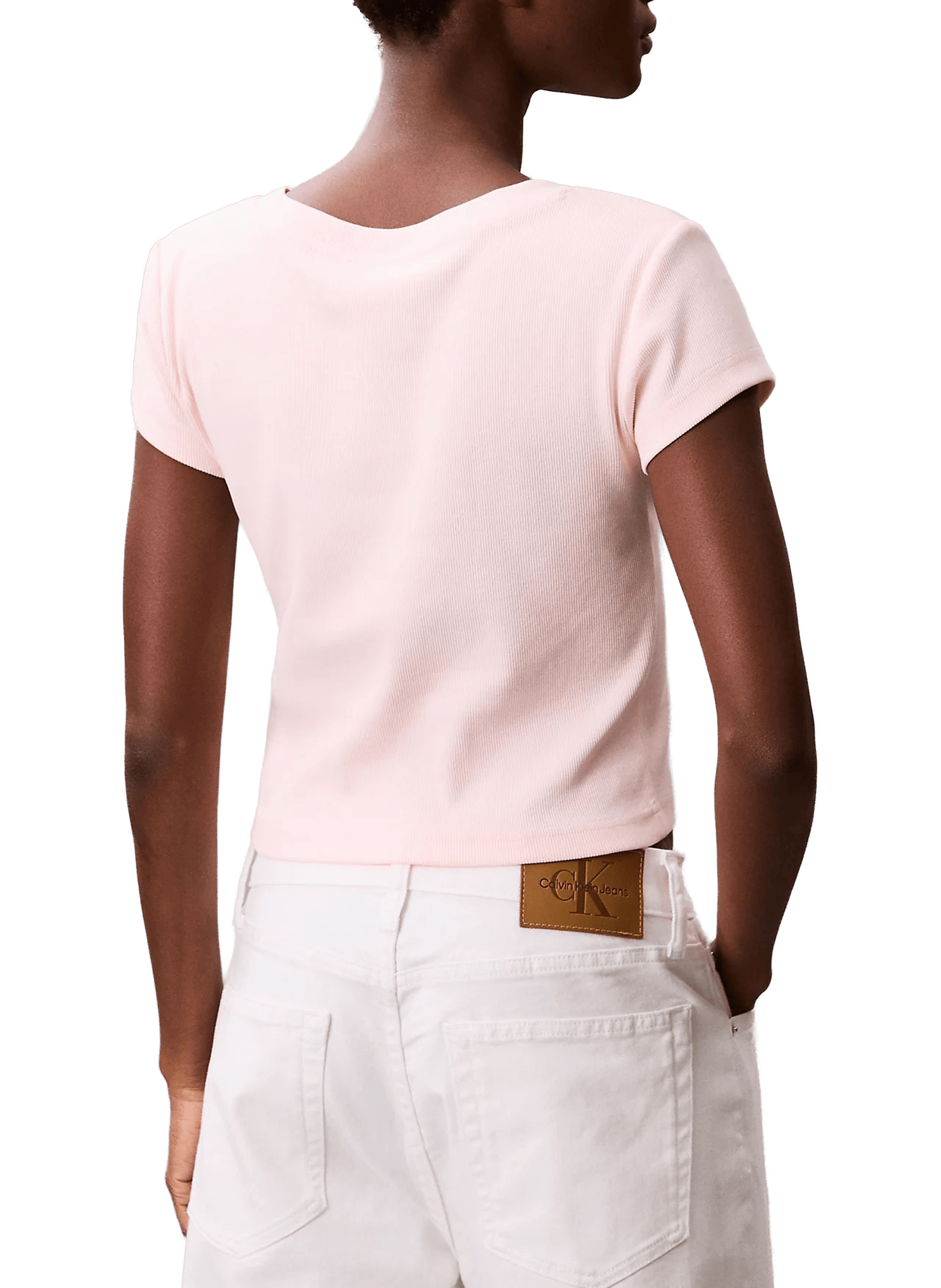T-shirt col V en coton mélangé CALVIN KLEIN Rose