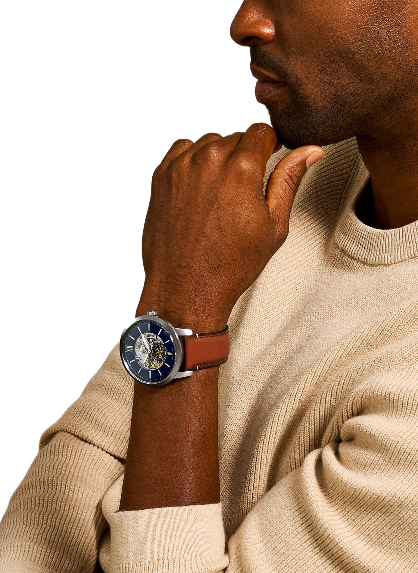 Montre Townsman bracelet en cuir FOSSIL Bleu