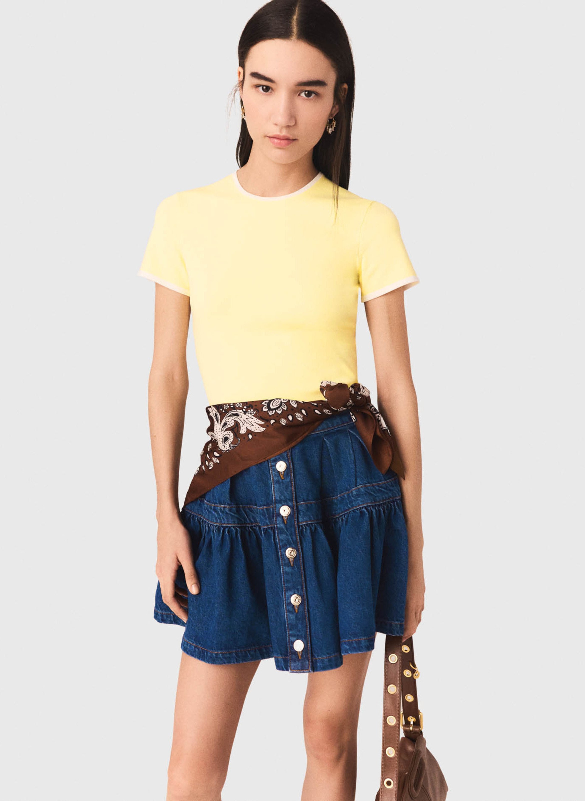 Pull en maille ajusté col rond MAJE Jaune