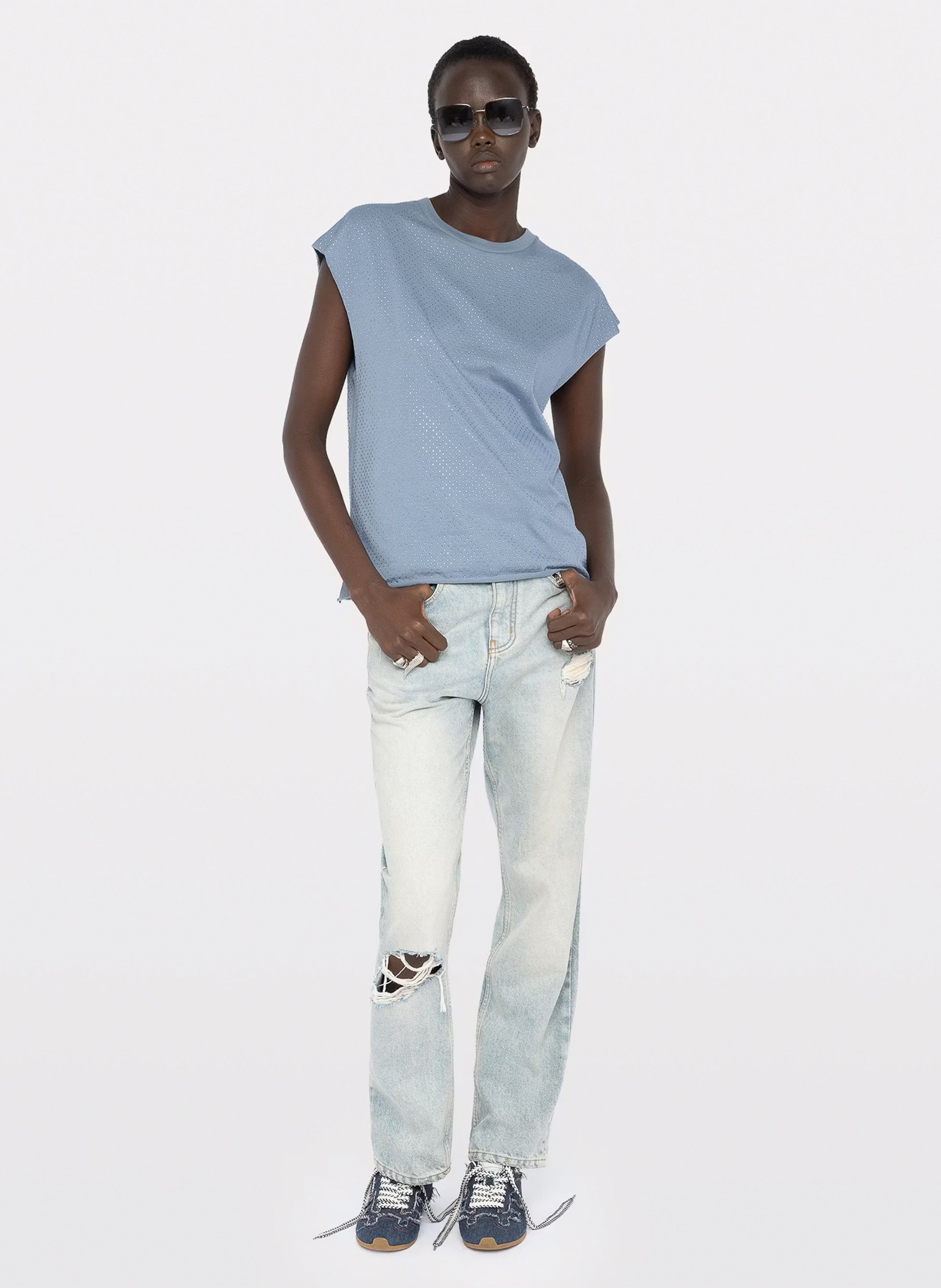 Tee-shirt droit col rond à strass cloe ZADIG&VOLTAIRE Bleu