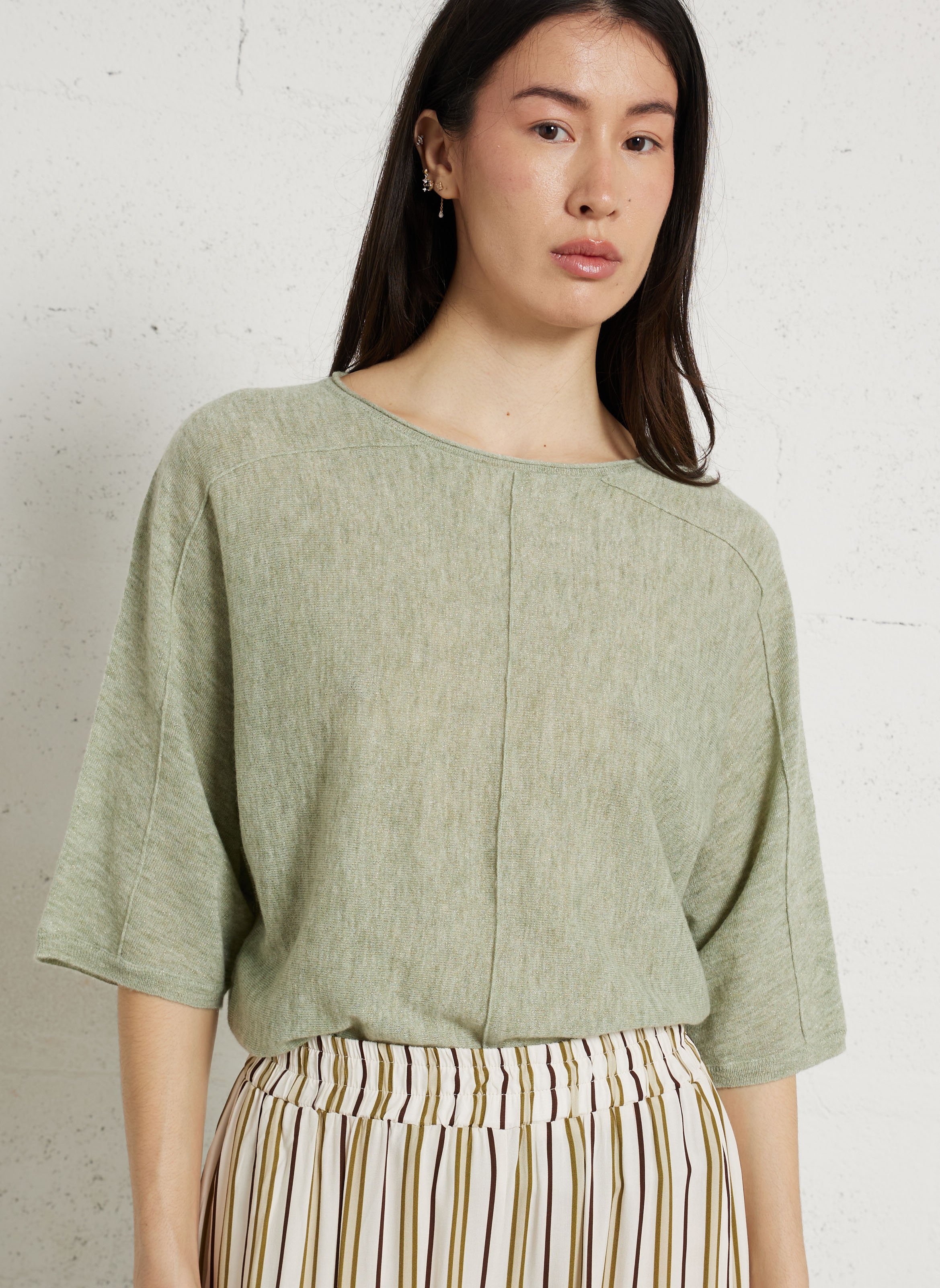 Pull ample col rond métallisé en laine mélangée preston MAISON 123 Vert