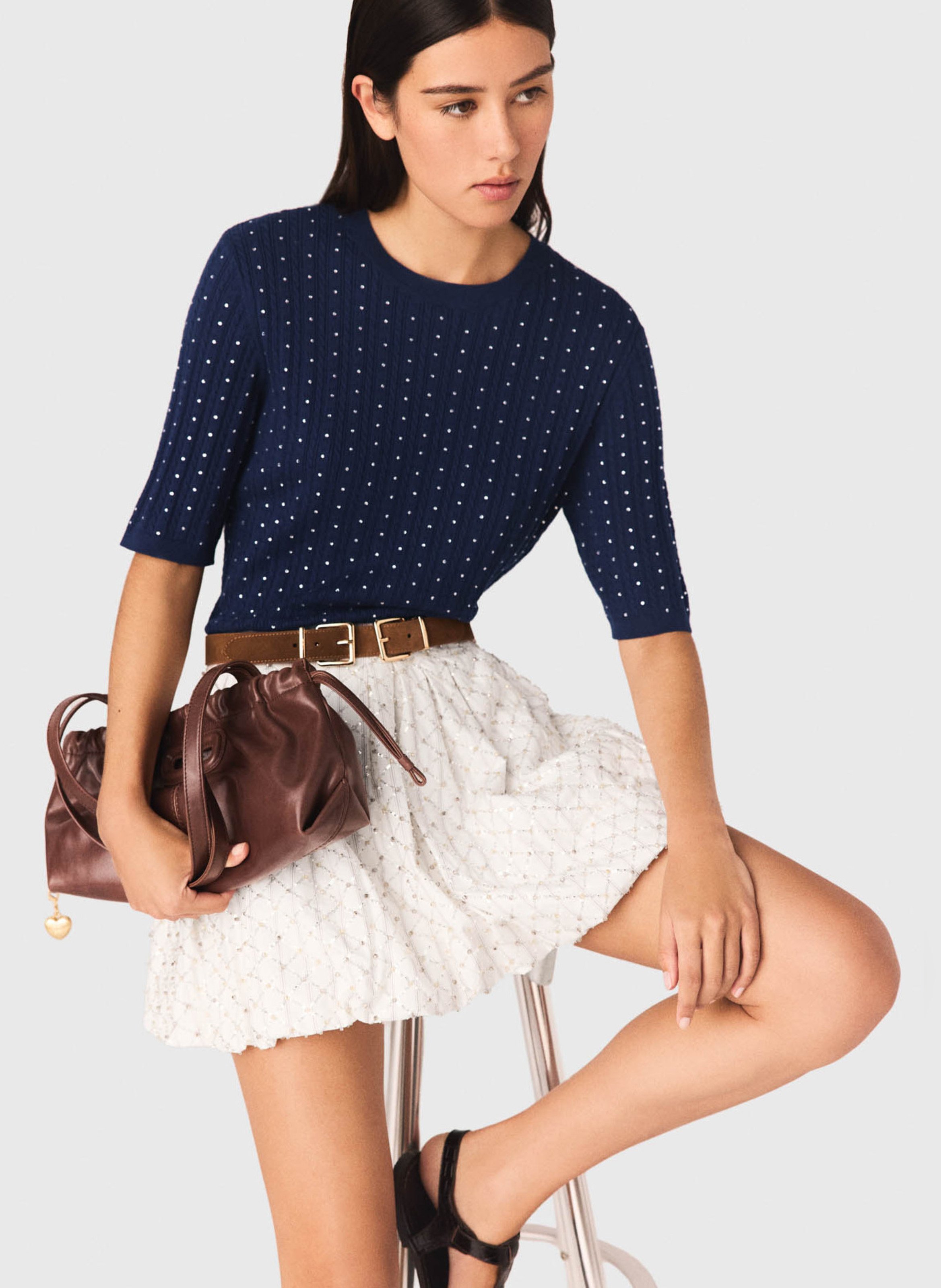 Pull ajusté col rond en coton mélangé MAJE Bleu