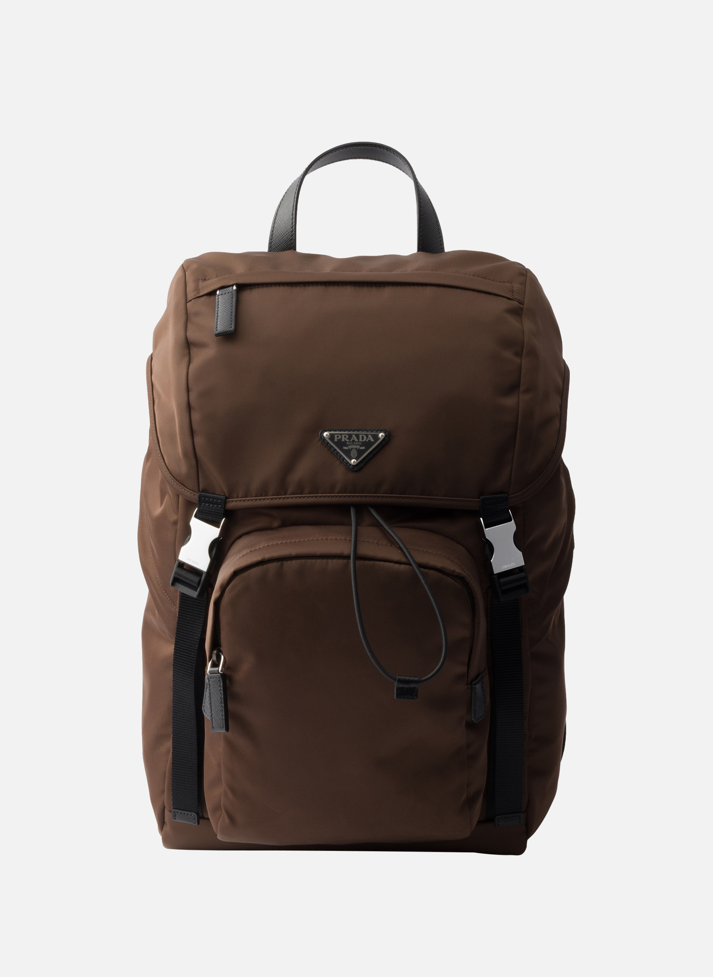 Sac à dos en re-nylon et cuir saffiano PRADA Marron