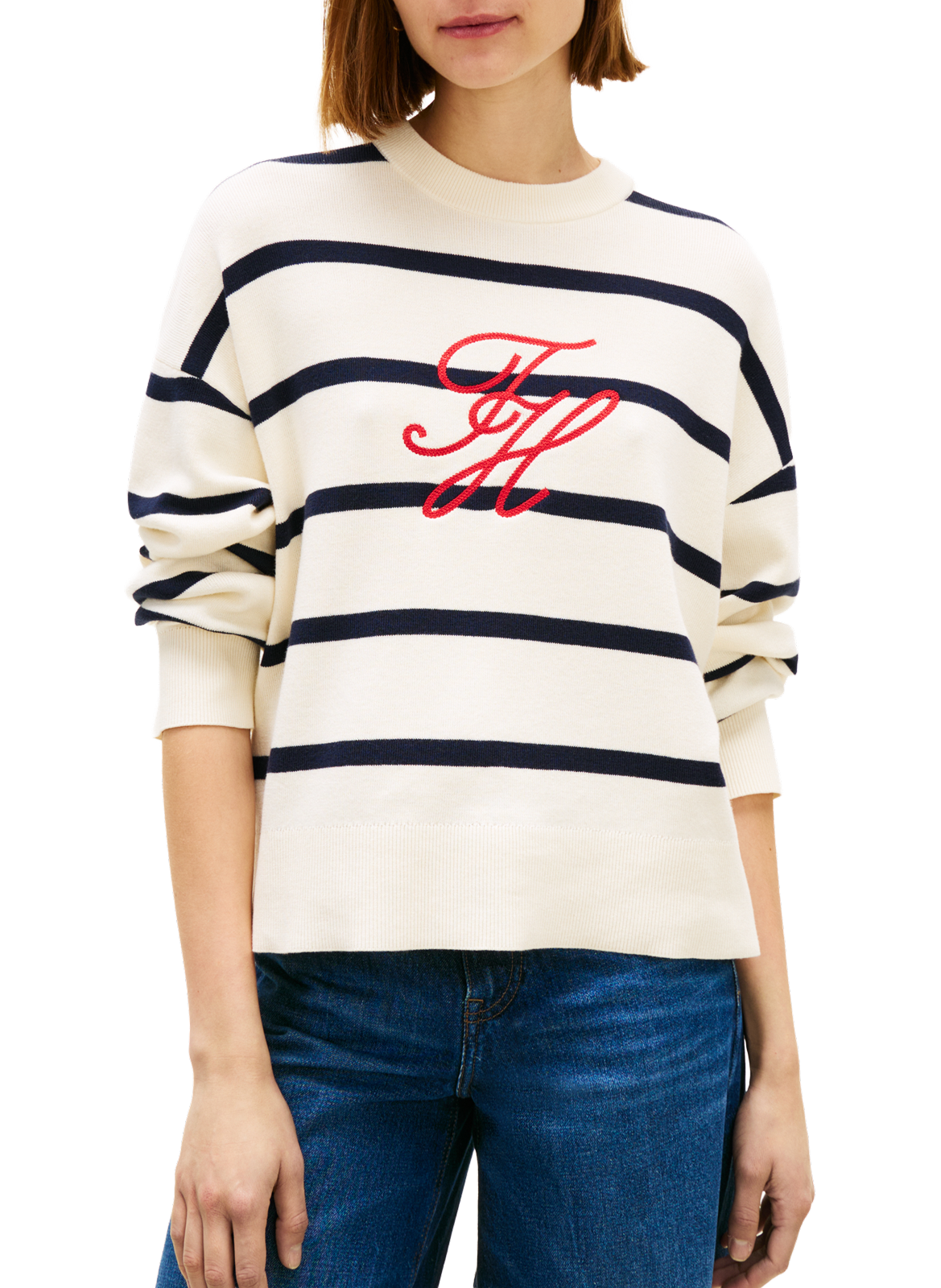 Pull logo à rayures en coton TOMMY HILFIGER Multicolore