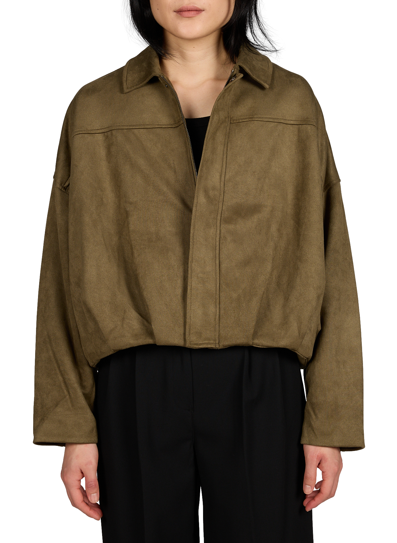 Suede jacket with classic collar VILA Green