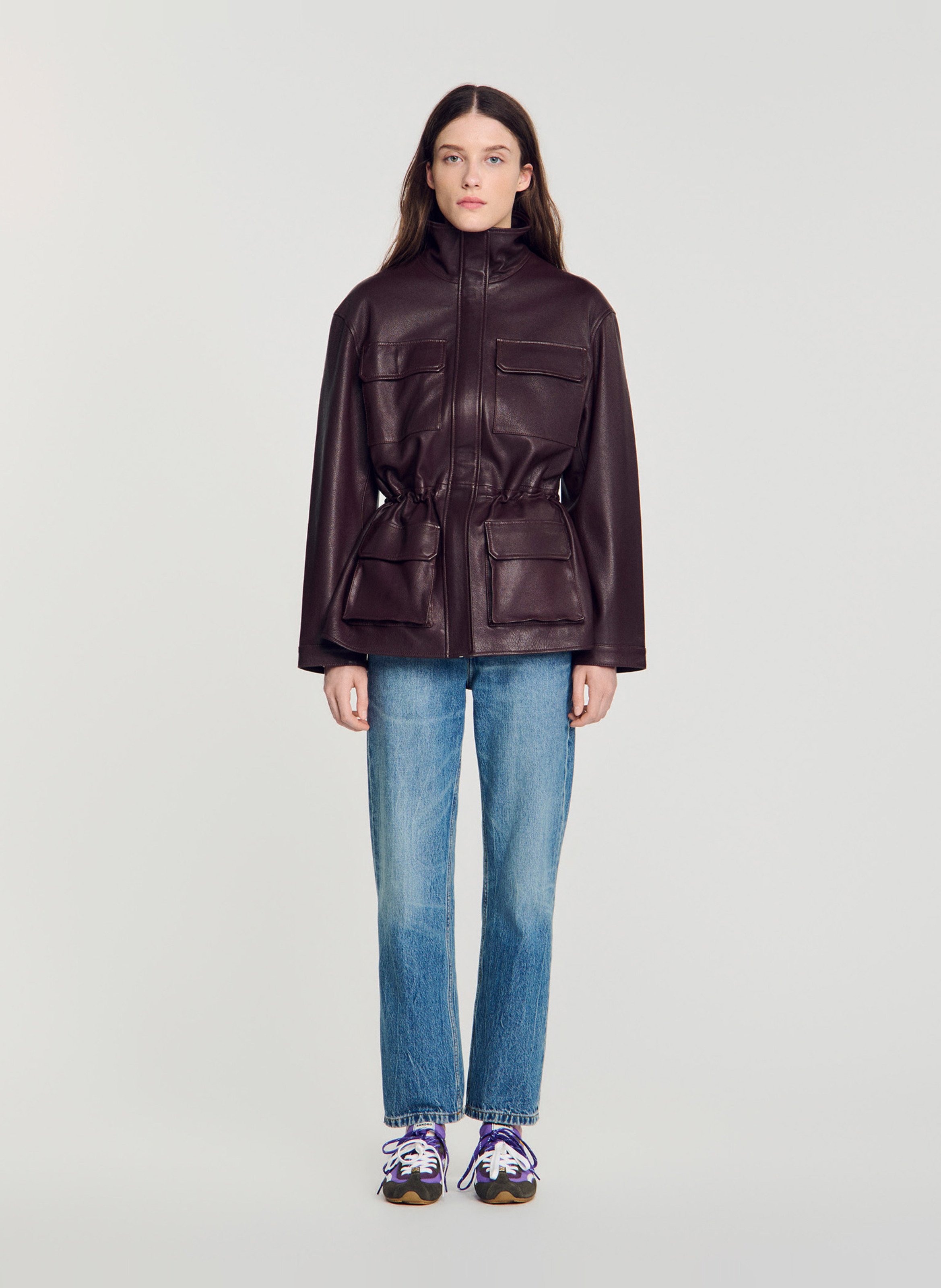 Blouson oversize en cuir SANDRO Rouge