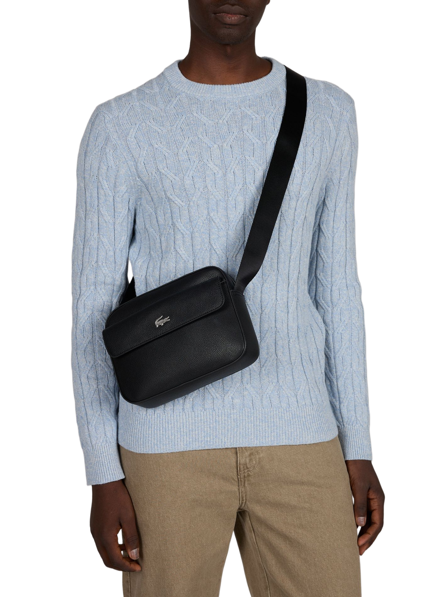 Sacoche texturée à bandoulière à logo métallique  LACOSTE Noir