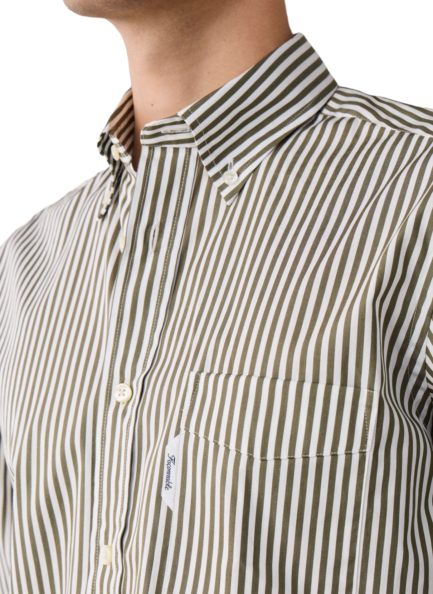 Rechte gestreepte katoenen blouse met knoopkraag FACONNABLE Kaki