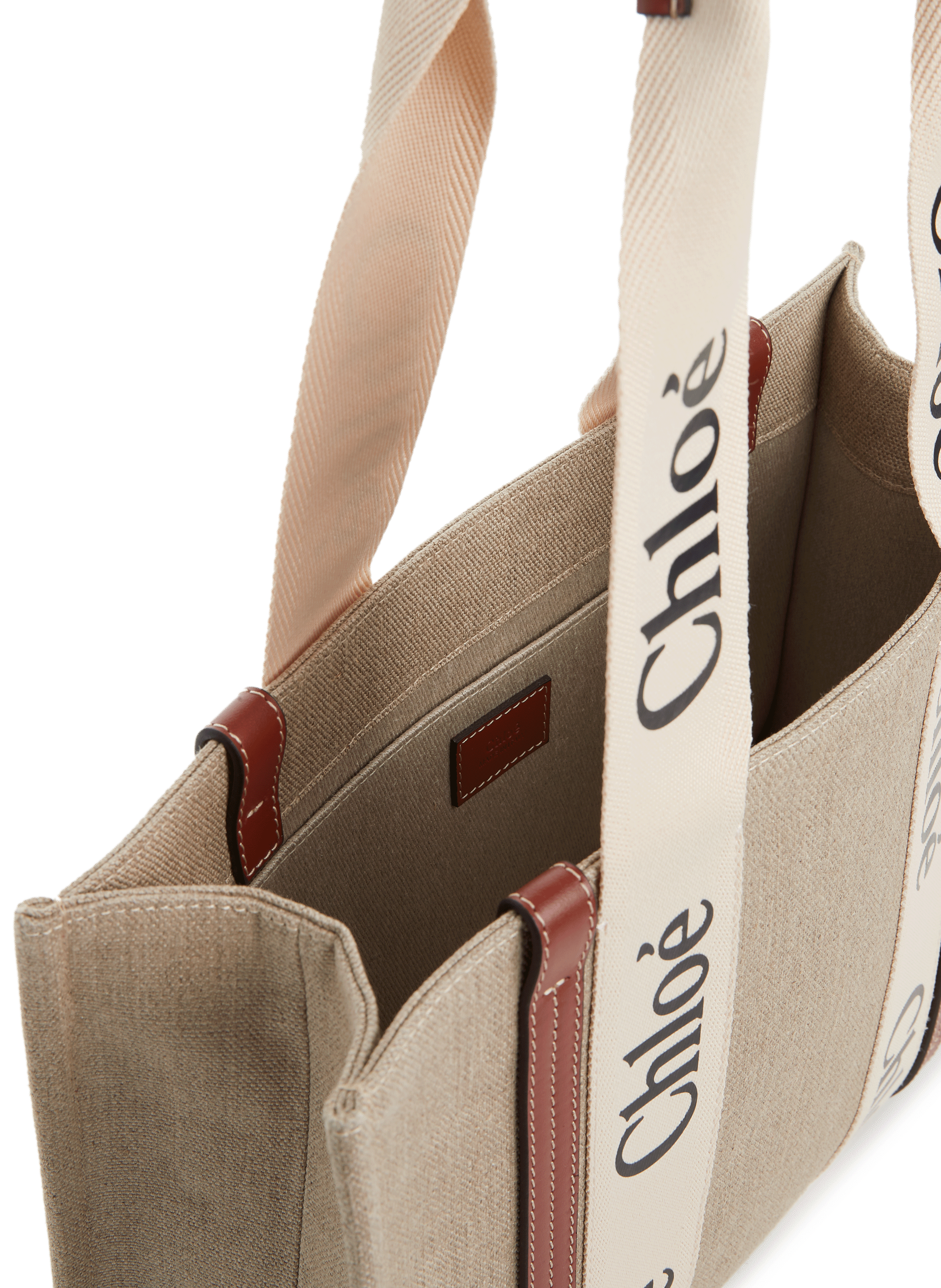 Sac cabas moyen Woody en lin CHLOÉ Marron