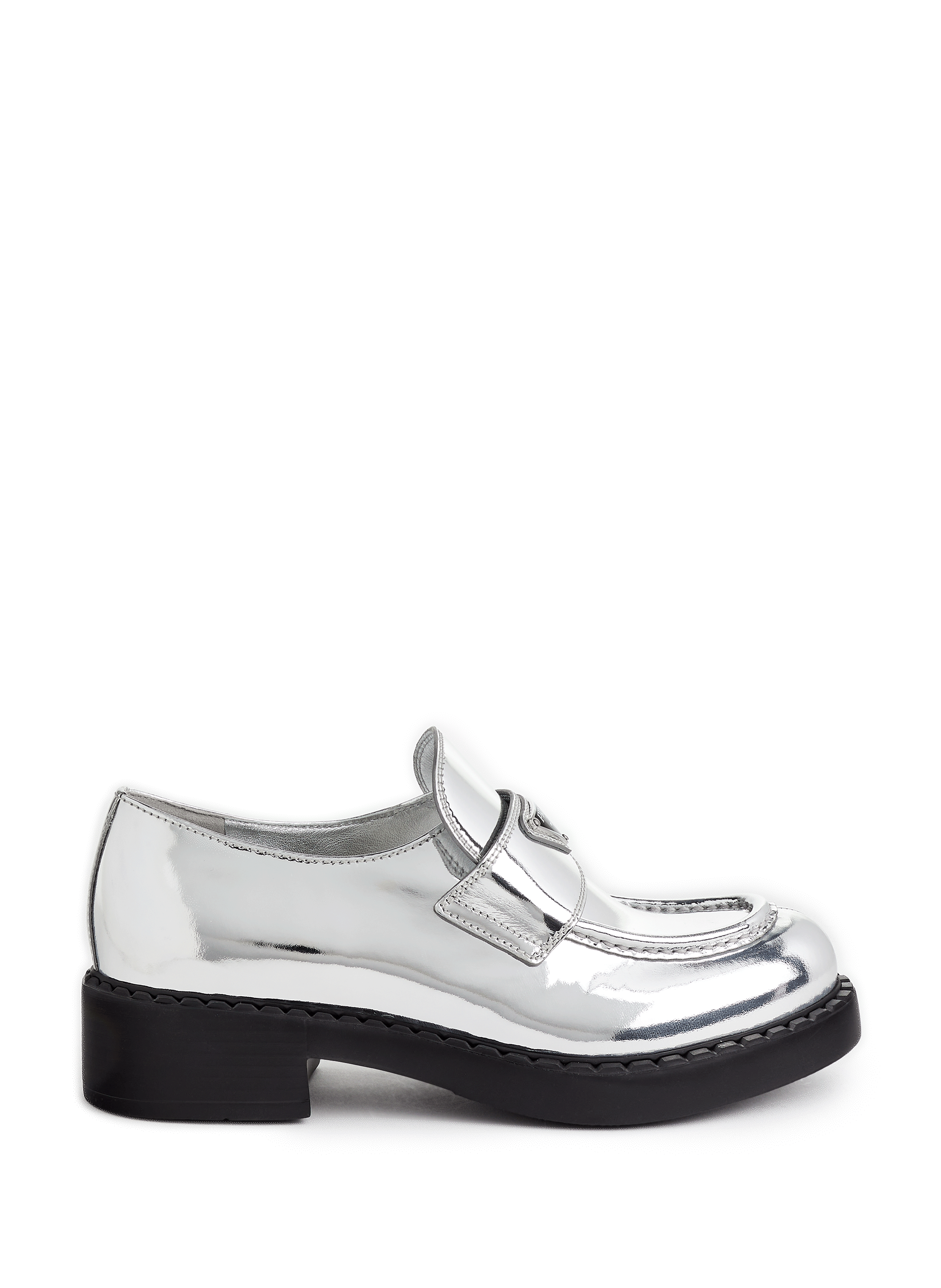 Mocassins en cuir métallisé PRADA Argent
