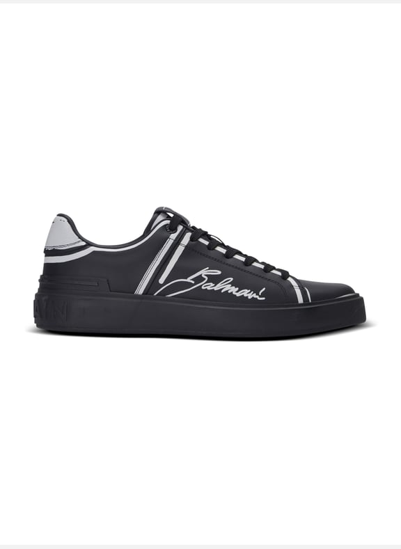 Baskets b-court en cuir de veau imprimé Noir by BALMAIN BALMAIN Baskets b-court en cuir de veau imprimé Noir