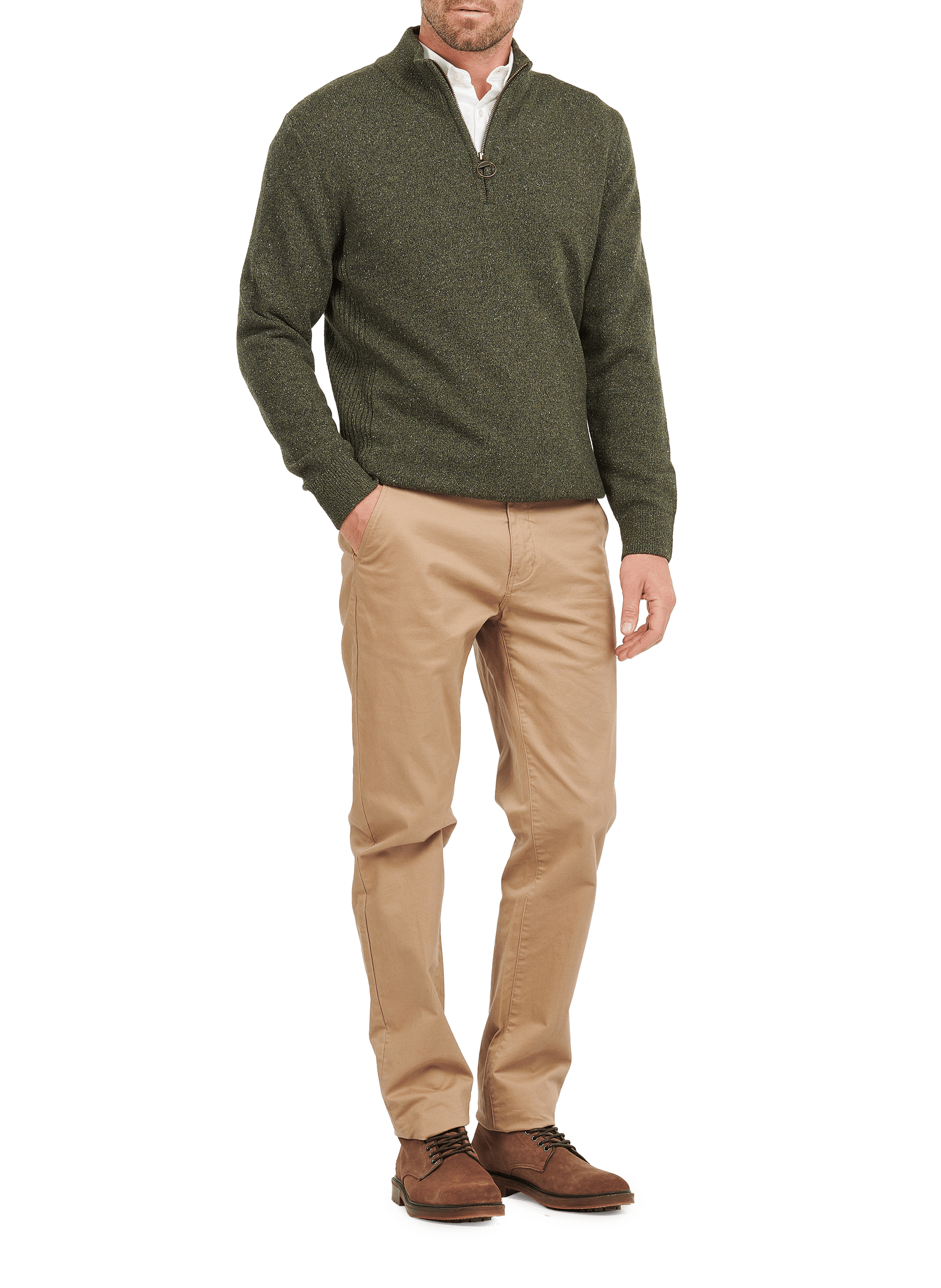 Pull droit à col montant en laine mélangée BARBOUR Marron