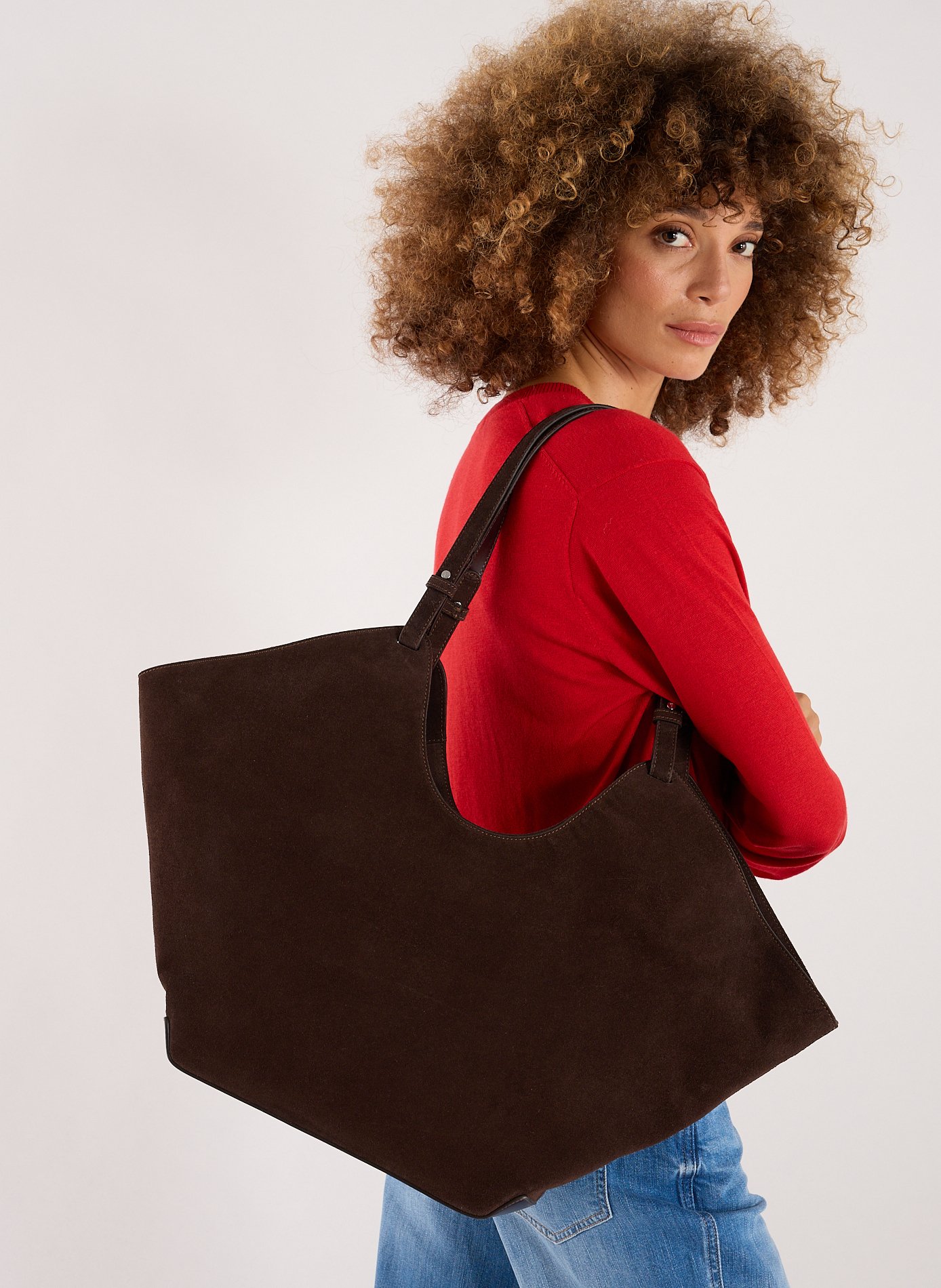 Dahlia suede leather tote bag FLATTERED Brown