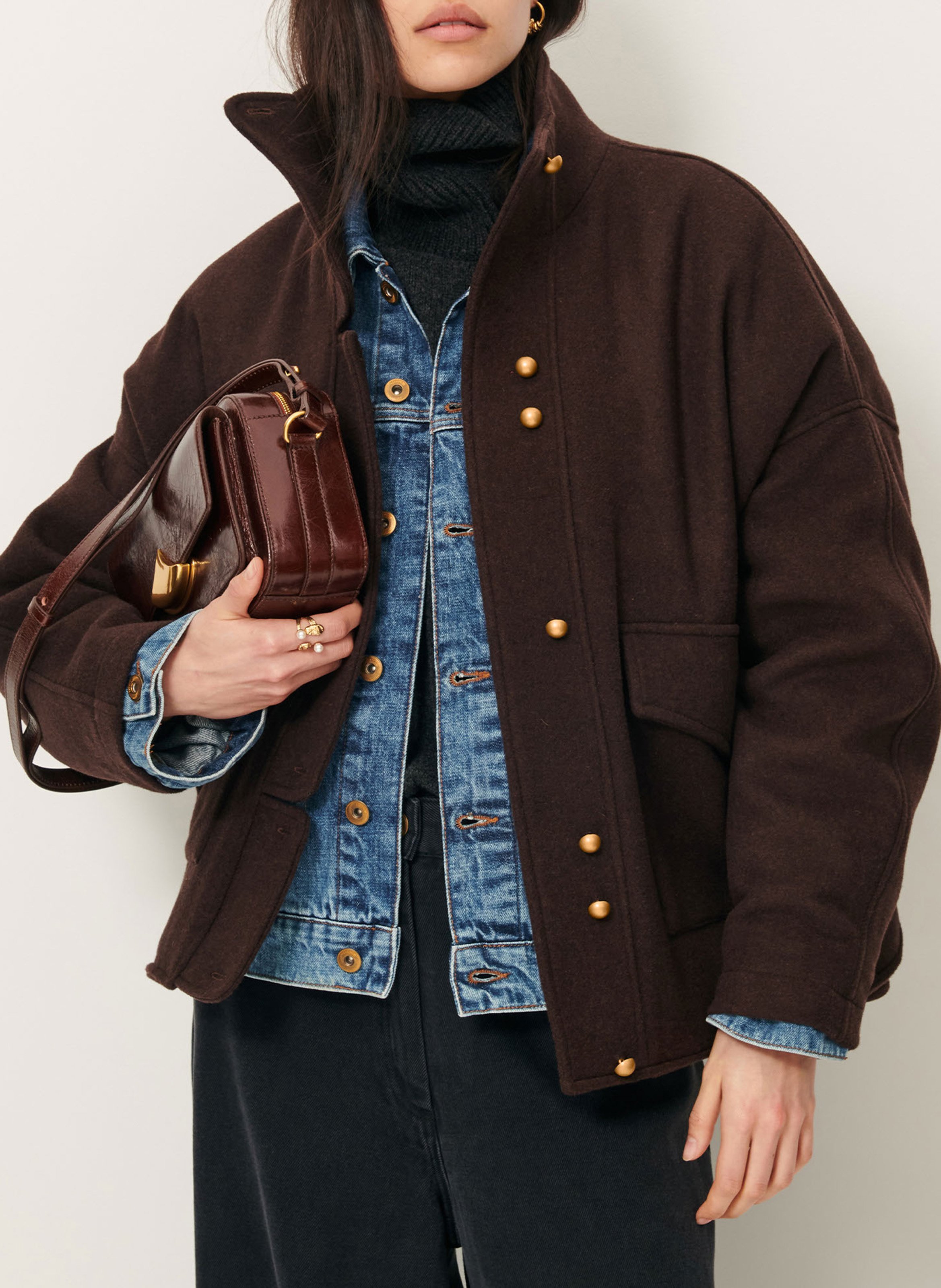 Manteau col montant en laine mélangée east side SESSUN Marron