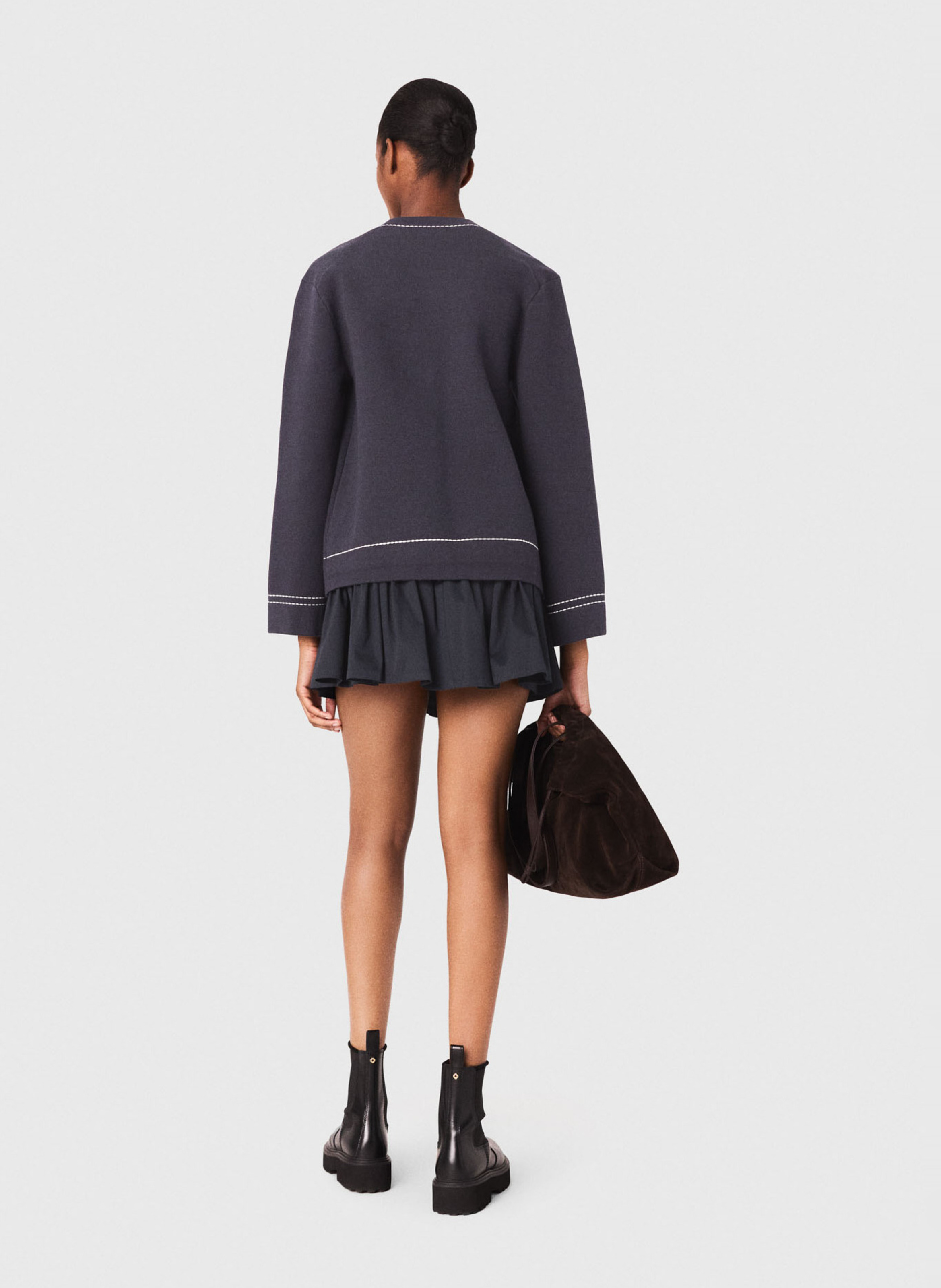 Cardigan col v à boutons fantaisies Bleu