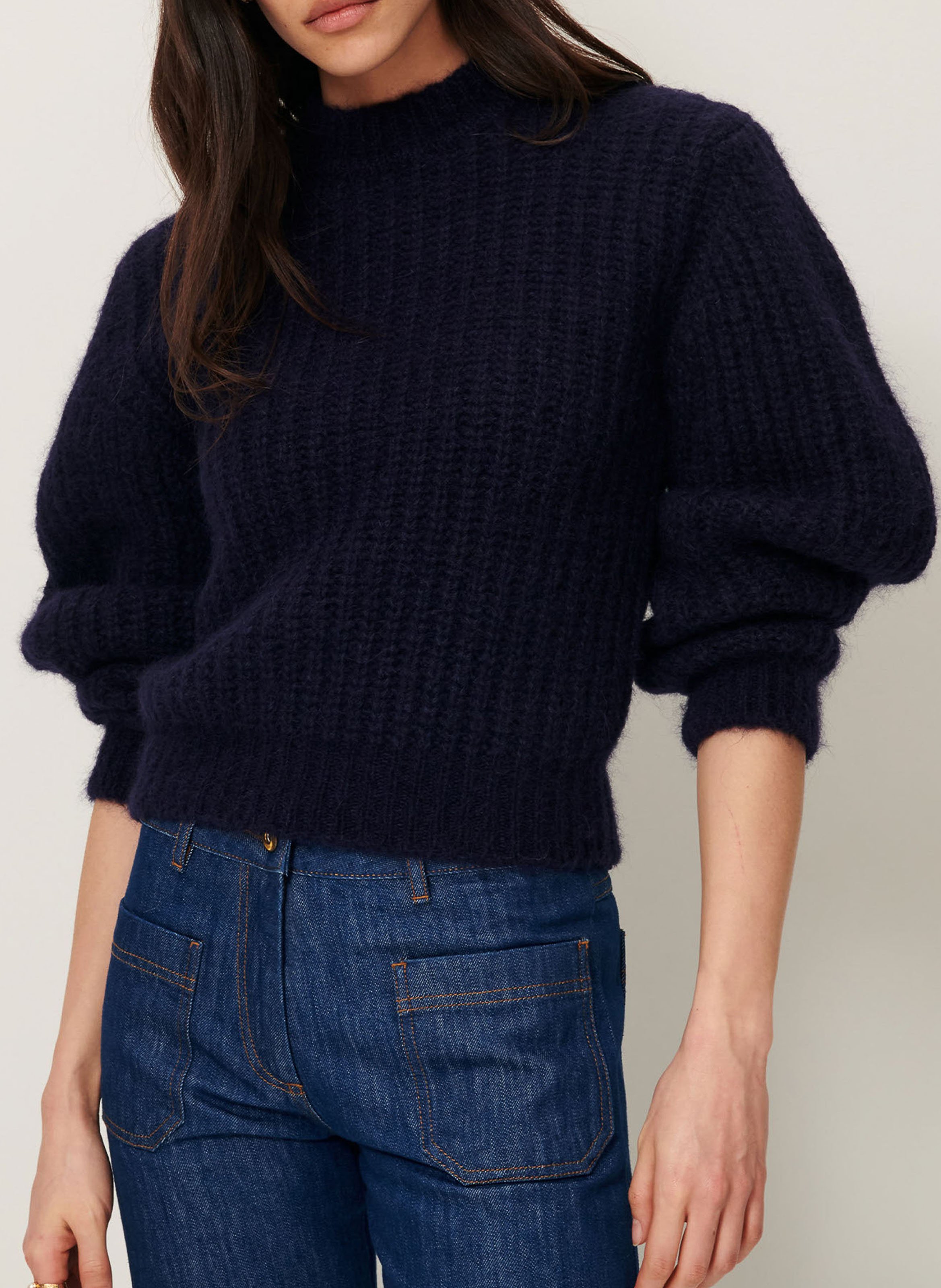 SESSUN Pull droit col montant eole Bleu