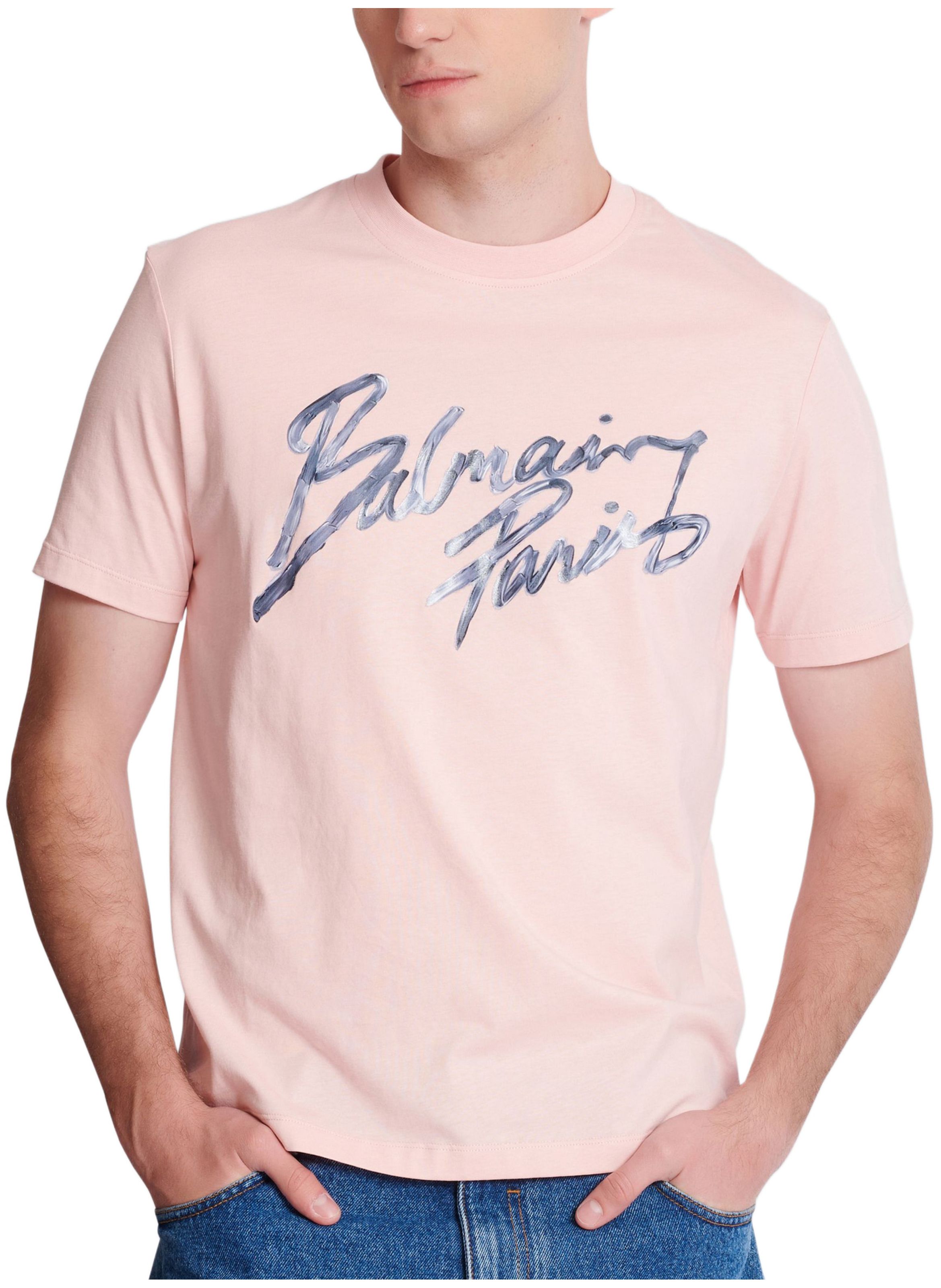 T-shirt en coton à imprimé BALMAIN Rose