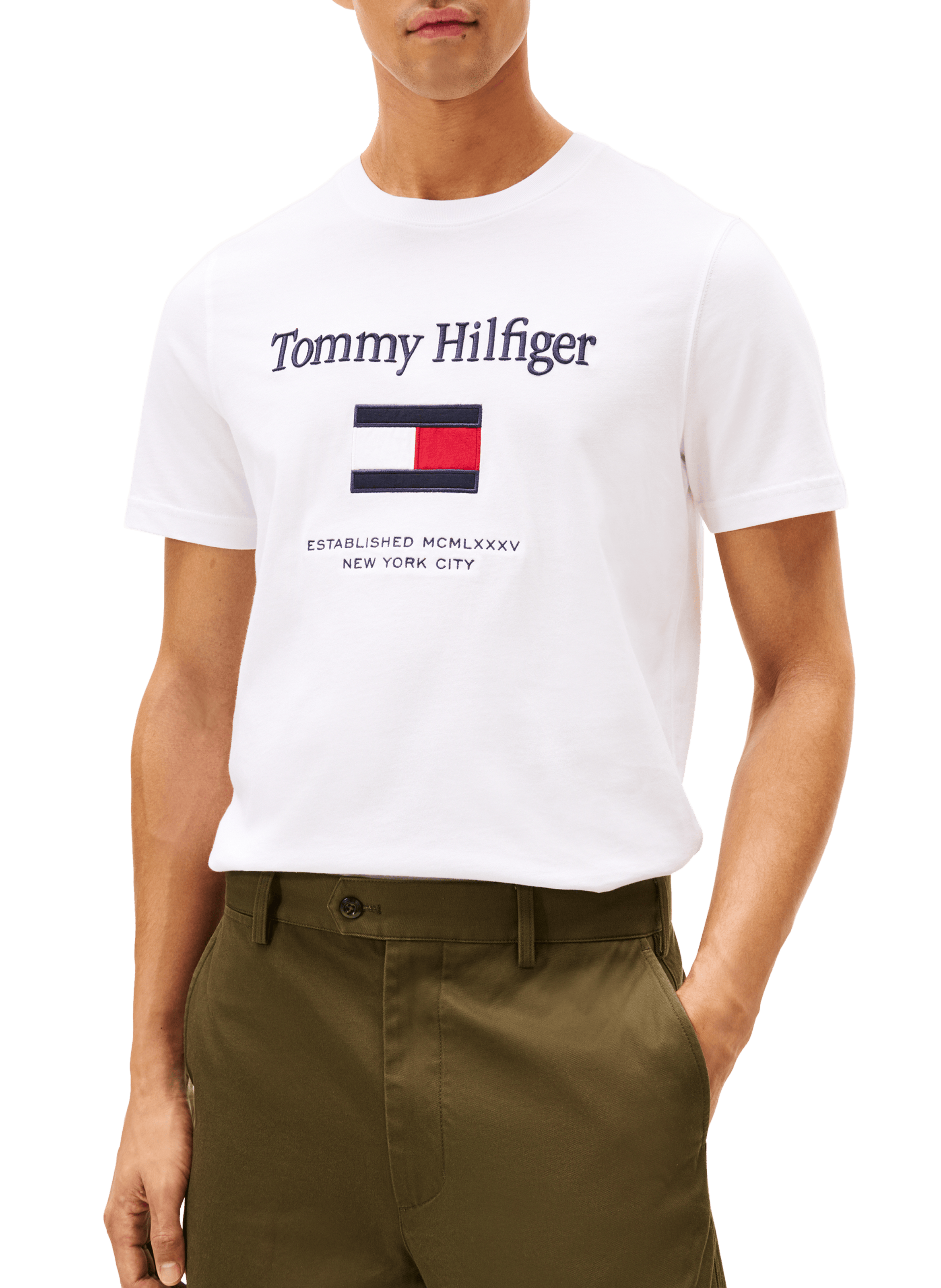 T-shirt manches courtes avec logo brodé TOMMY HILFIGER Blanc