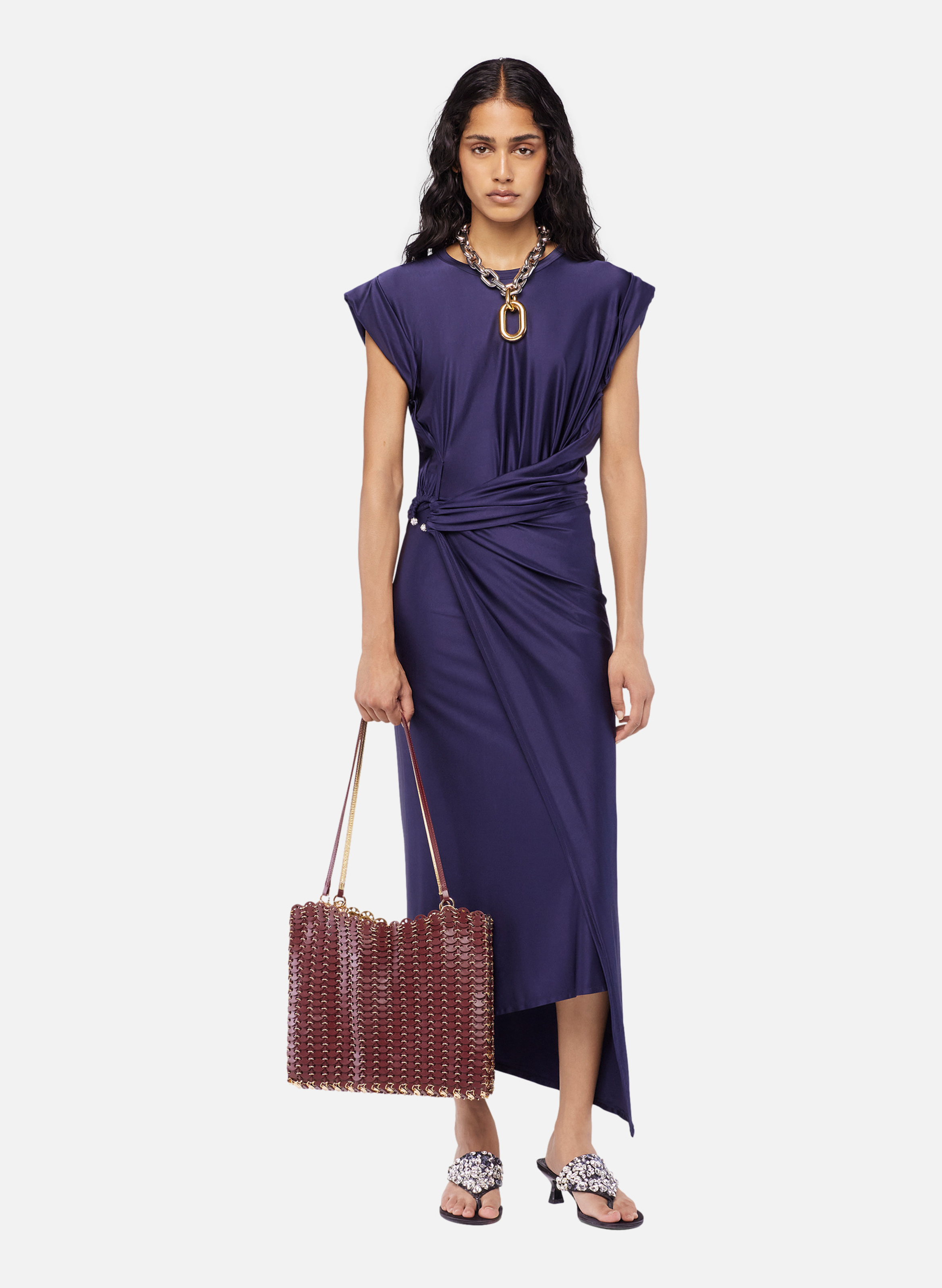 Robe midi en jersey à piercing RABANNE Bleu