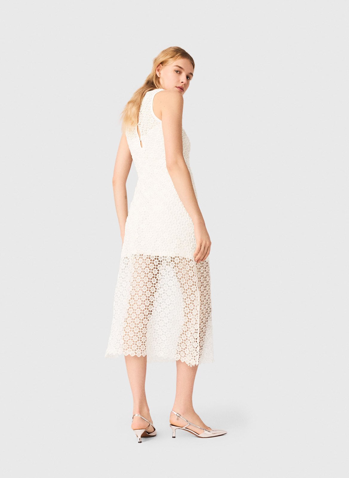 Robe midi droite col rond MAJE Blanc