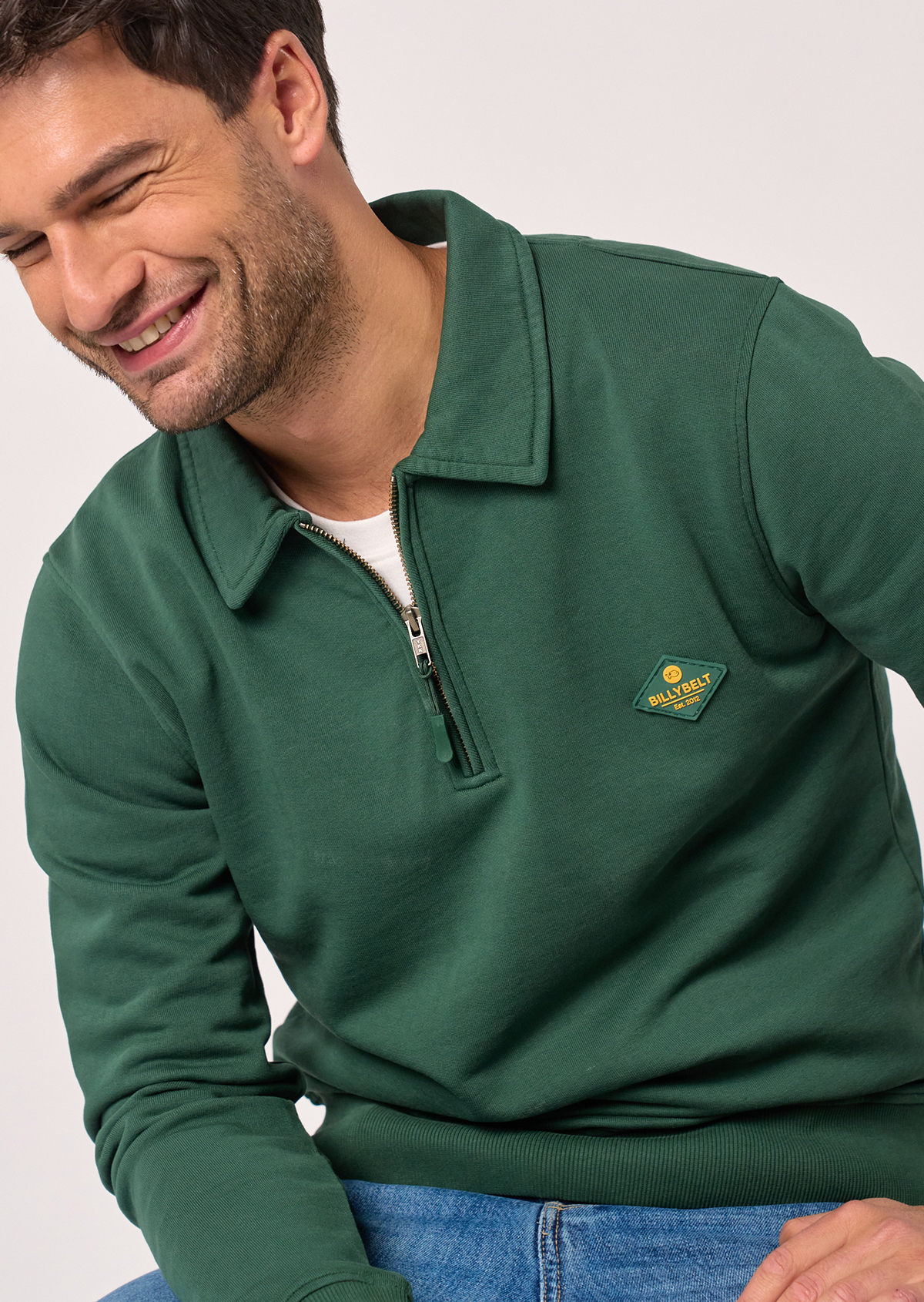 Sweatshirt à col zippé en coton biologique BILLYBELT Vert