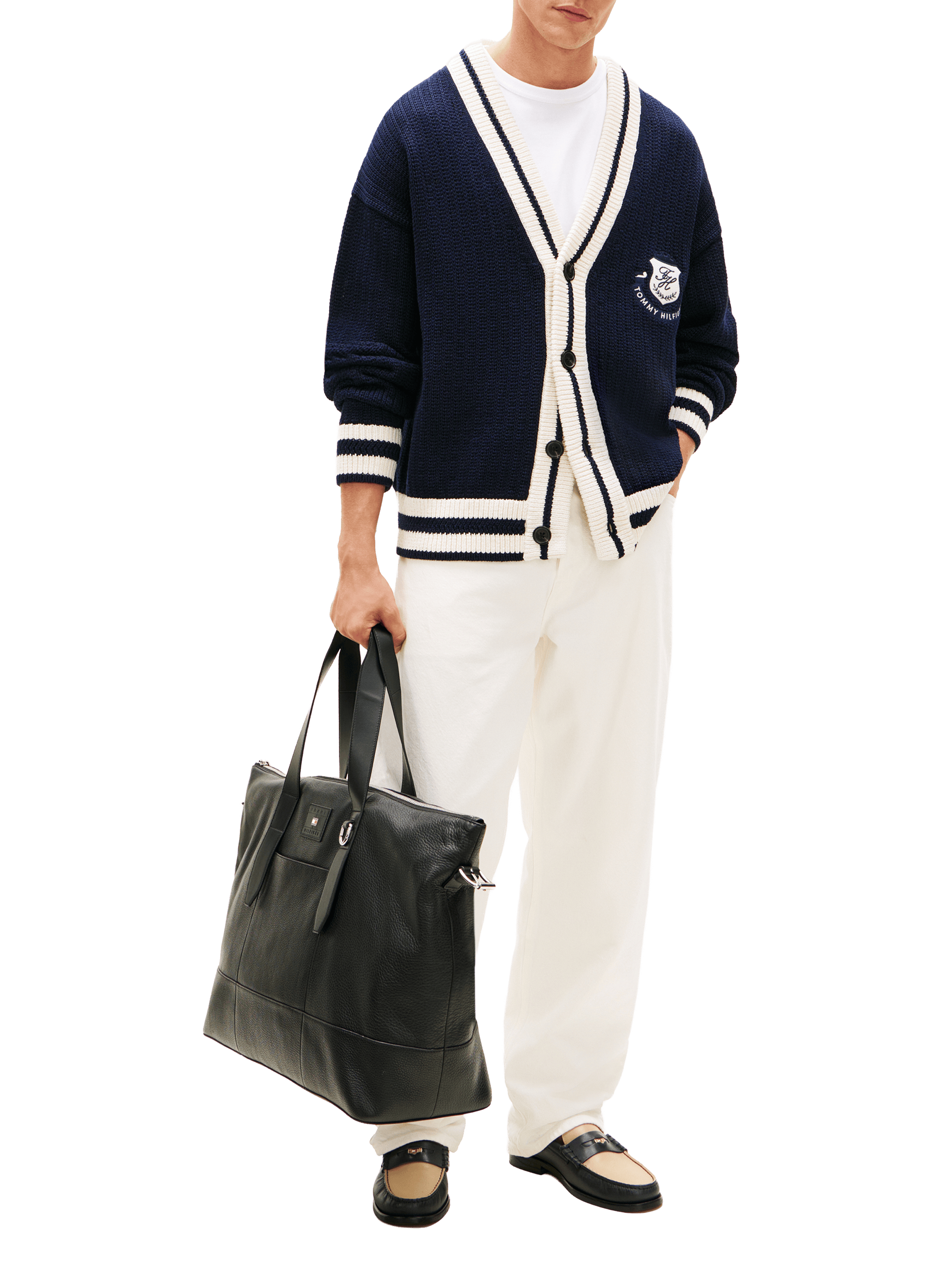 Leather weekend shoulder bag TOMMY HILFIGER Black