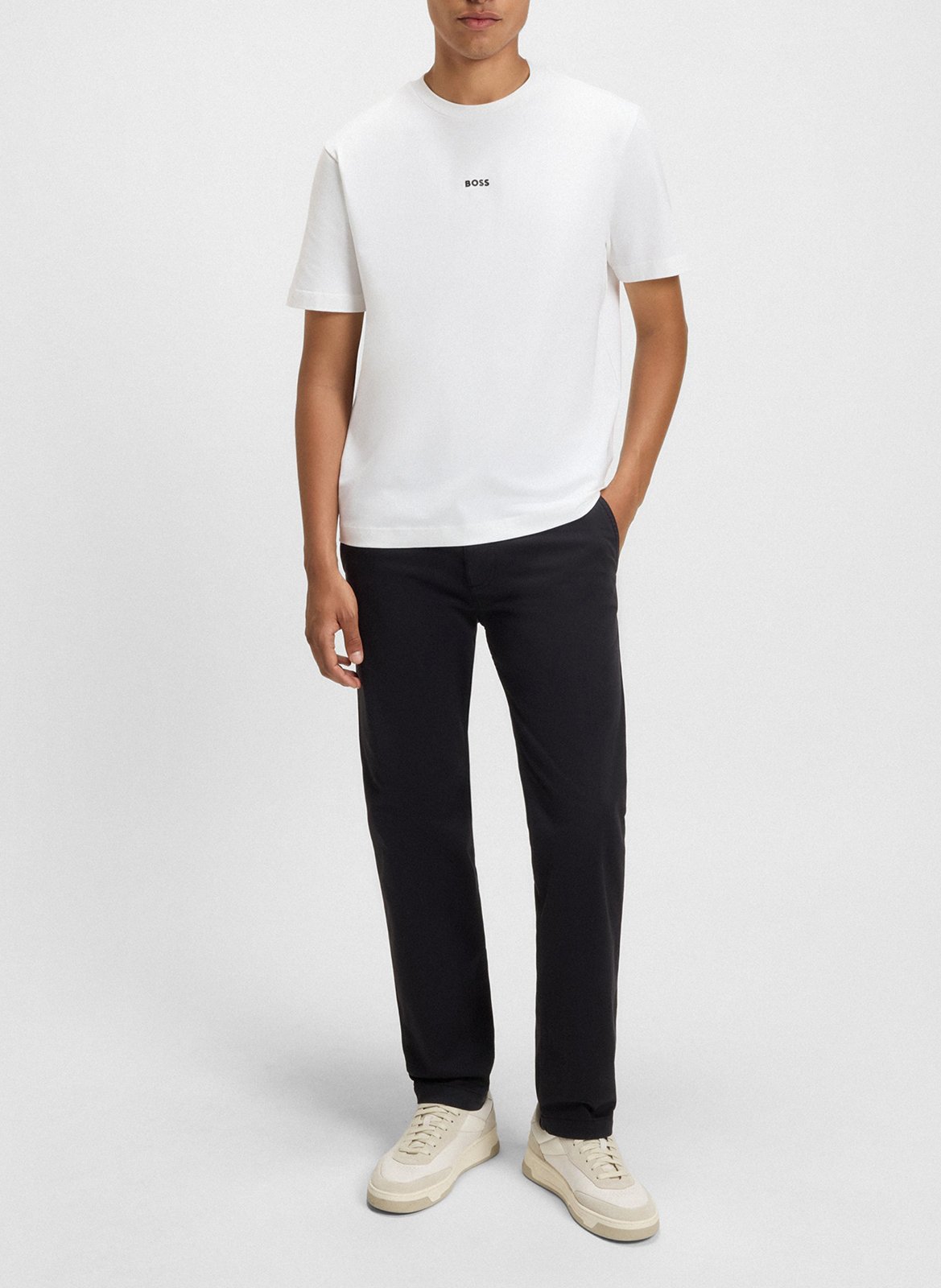 Tee-shirt col rond en coton mélangé BOSS Blanc