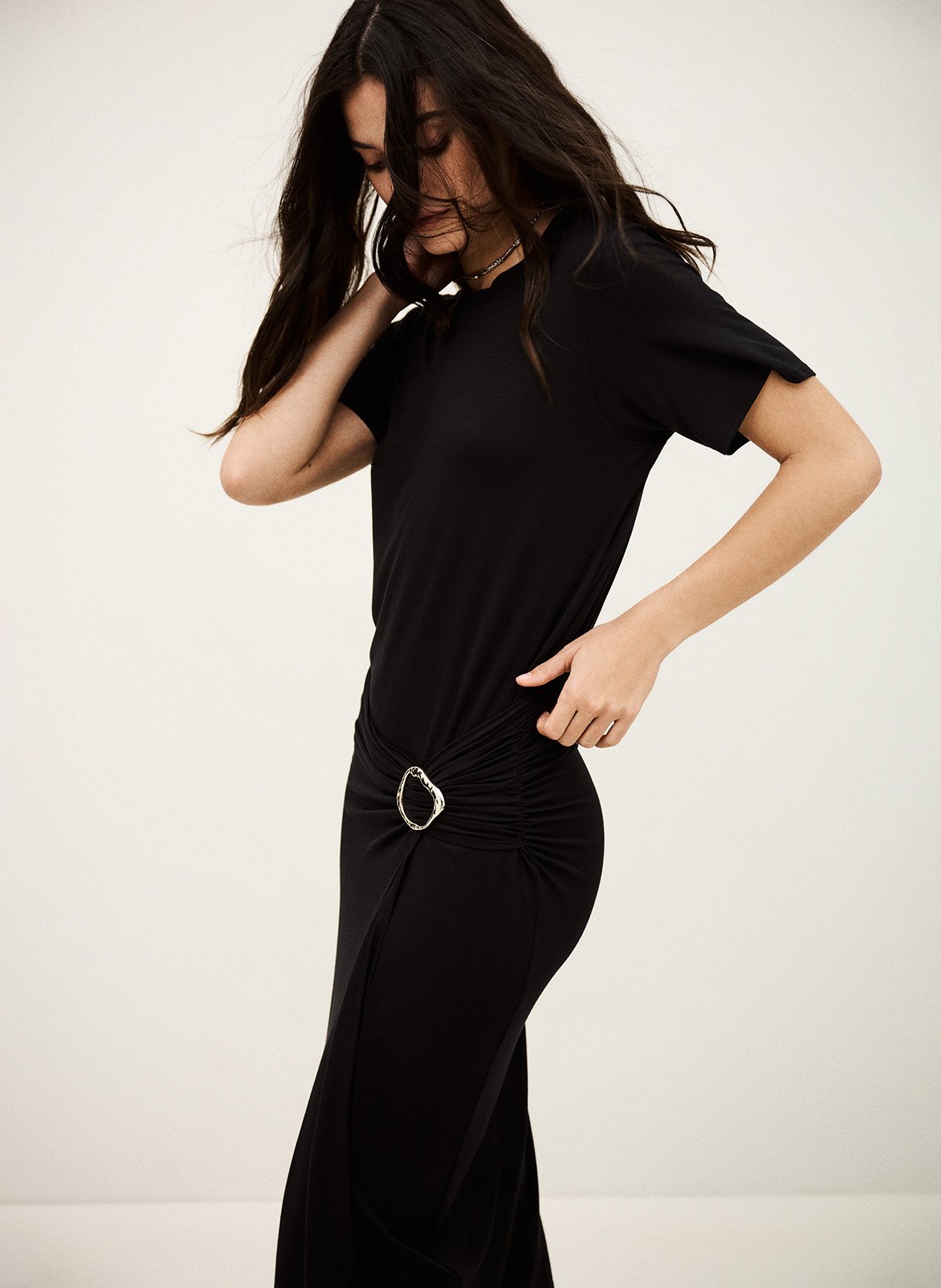 Robe midi ajustée avec drapé unie galtea BA&SH Noir