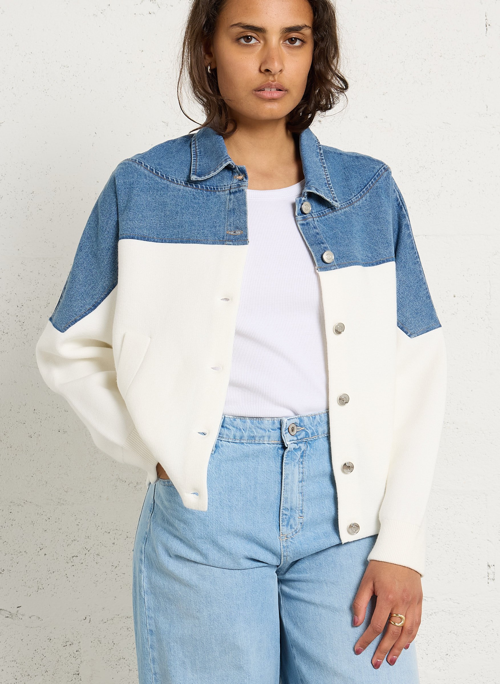 Cardigan col classique bi-matière penny MAISON 123 Blanc