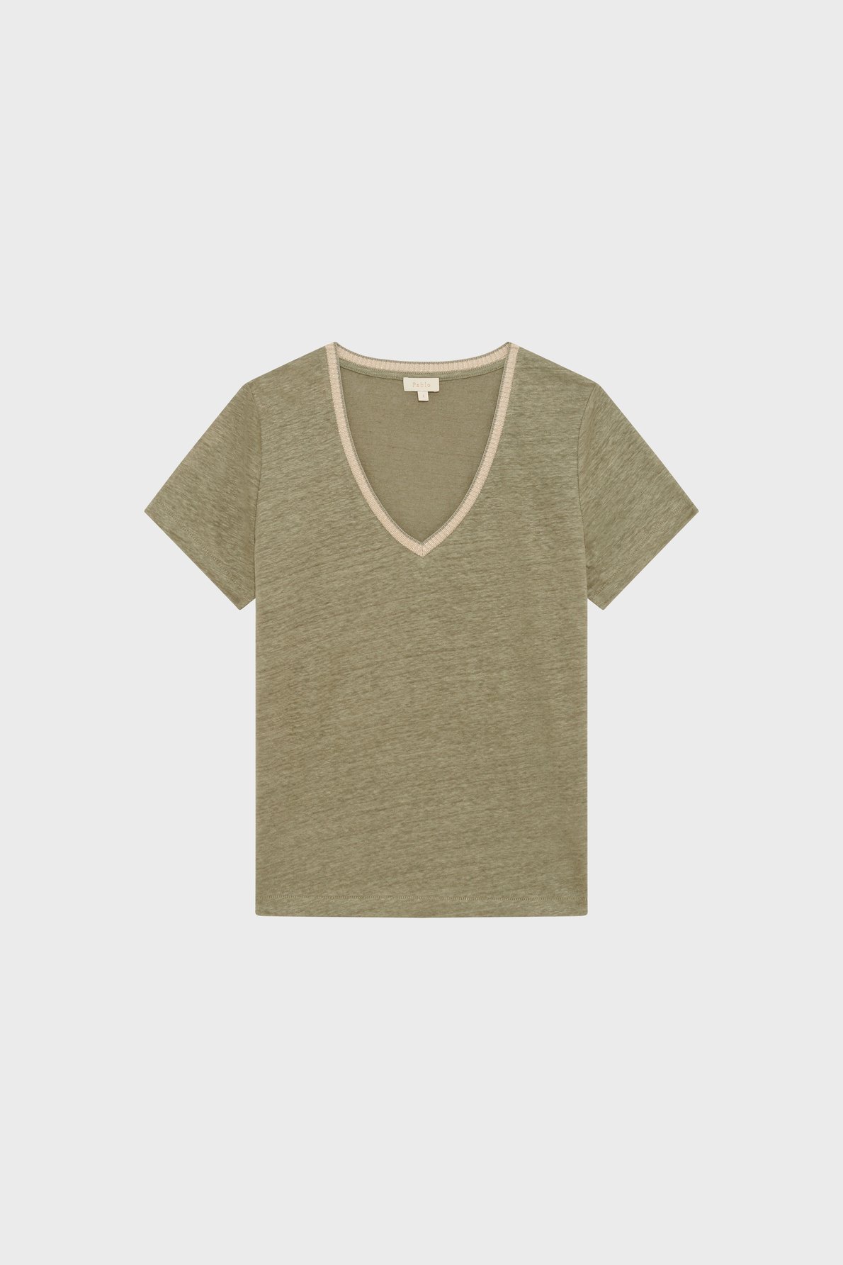 T-shirt v en lin et lurex - tinael PABLO Kaki