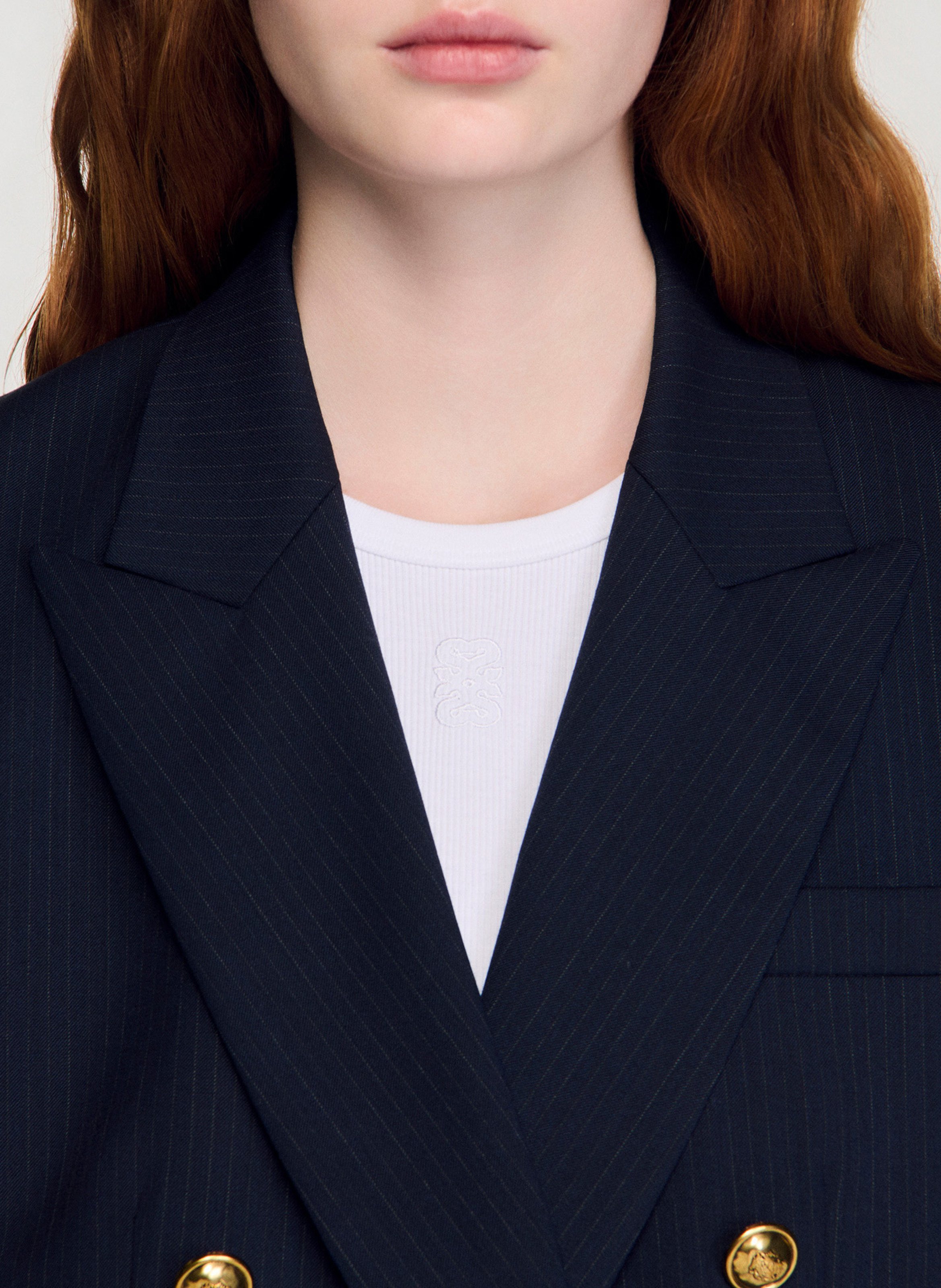 Veste de tailleur à rayures en laine mélangée SANDRO Bleu