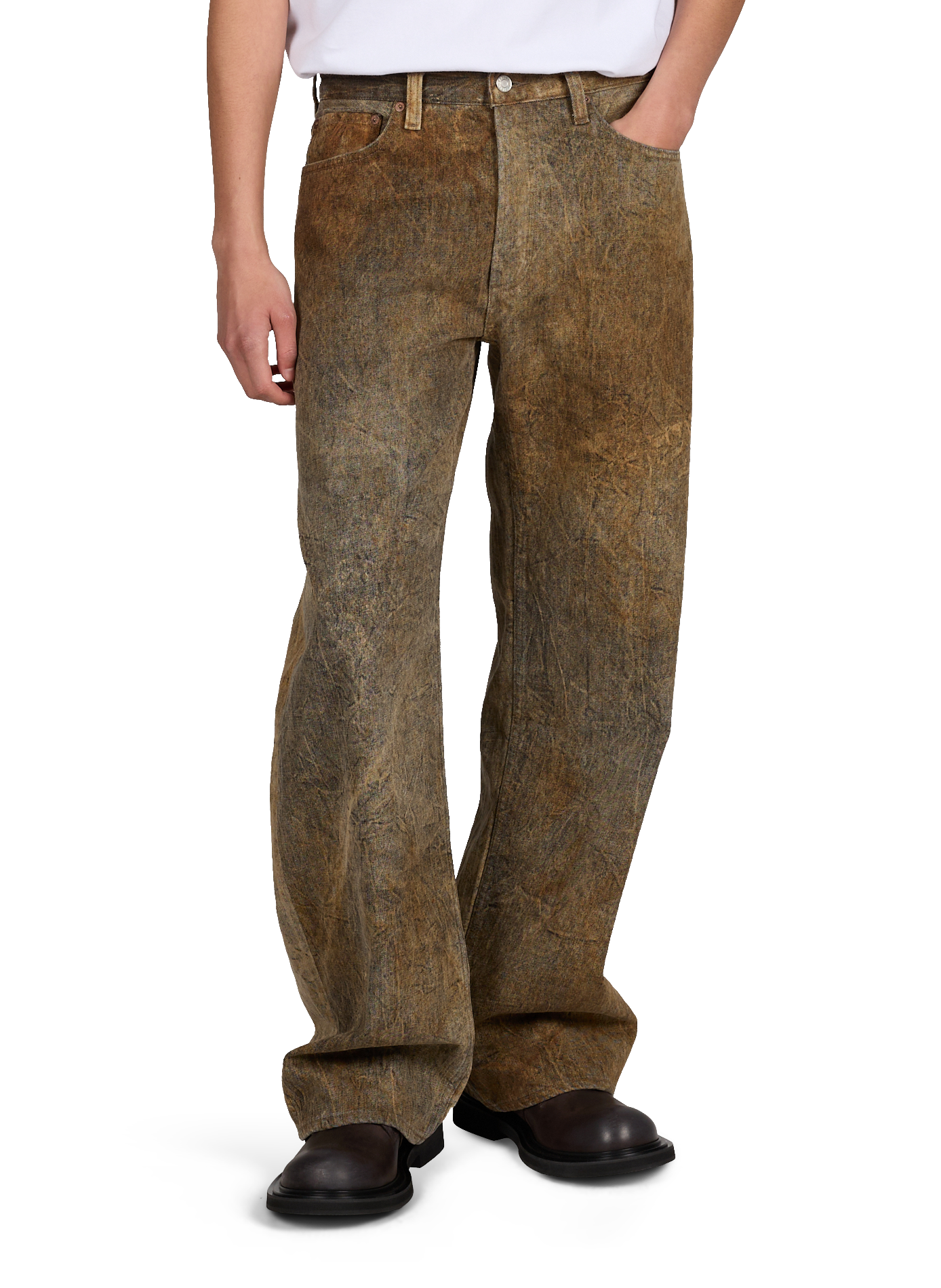 Jean Afton en denim de coton délavé AGOLDE Marron