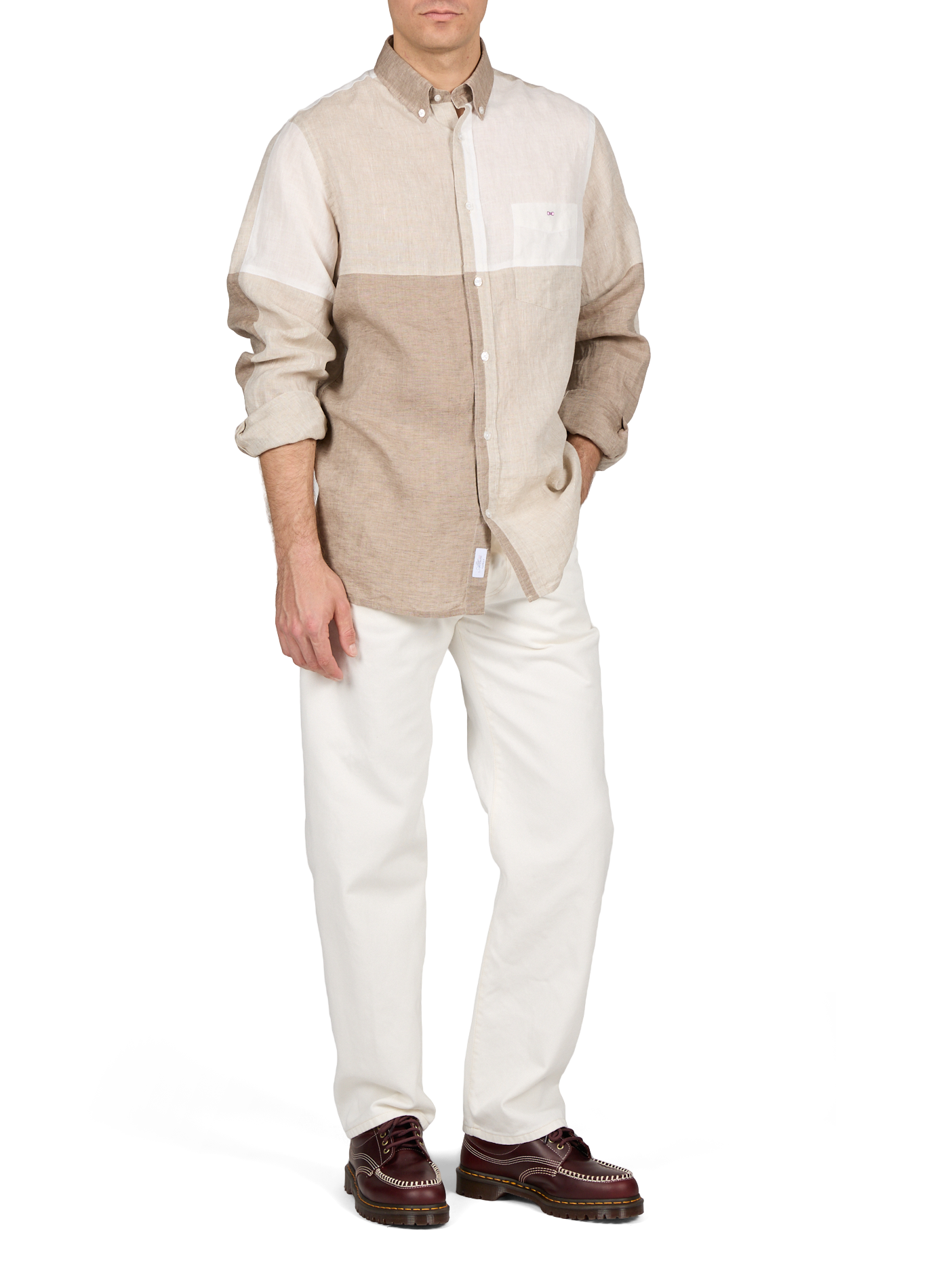 Chemise patchwork col américainen lin EDEN PARK Beige