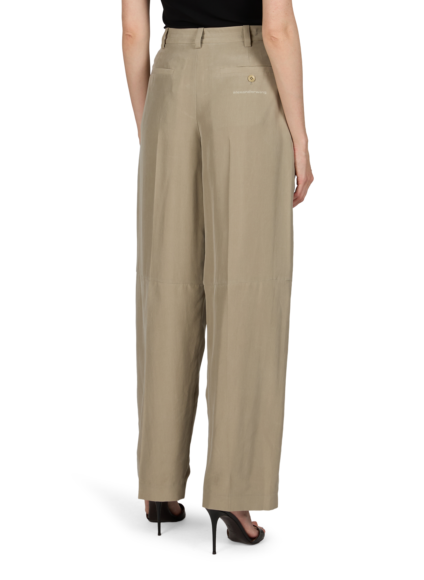 Pantalon à lien de resserrage en soie ALEXANDER WANG Blanc