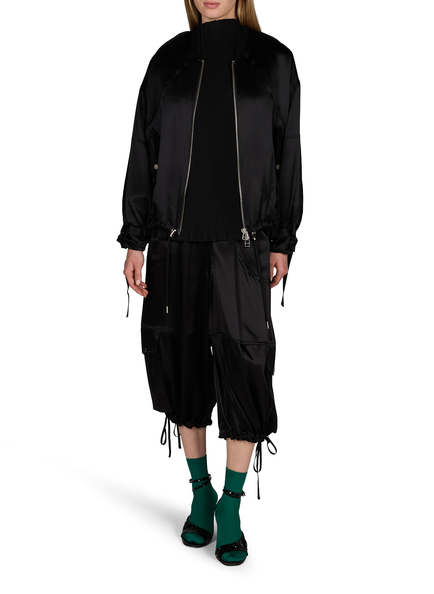 Weite Satin-Seidenjacke CO Schwarz