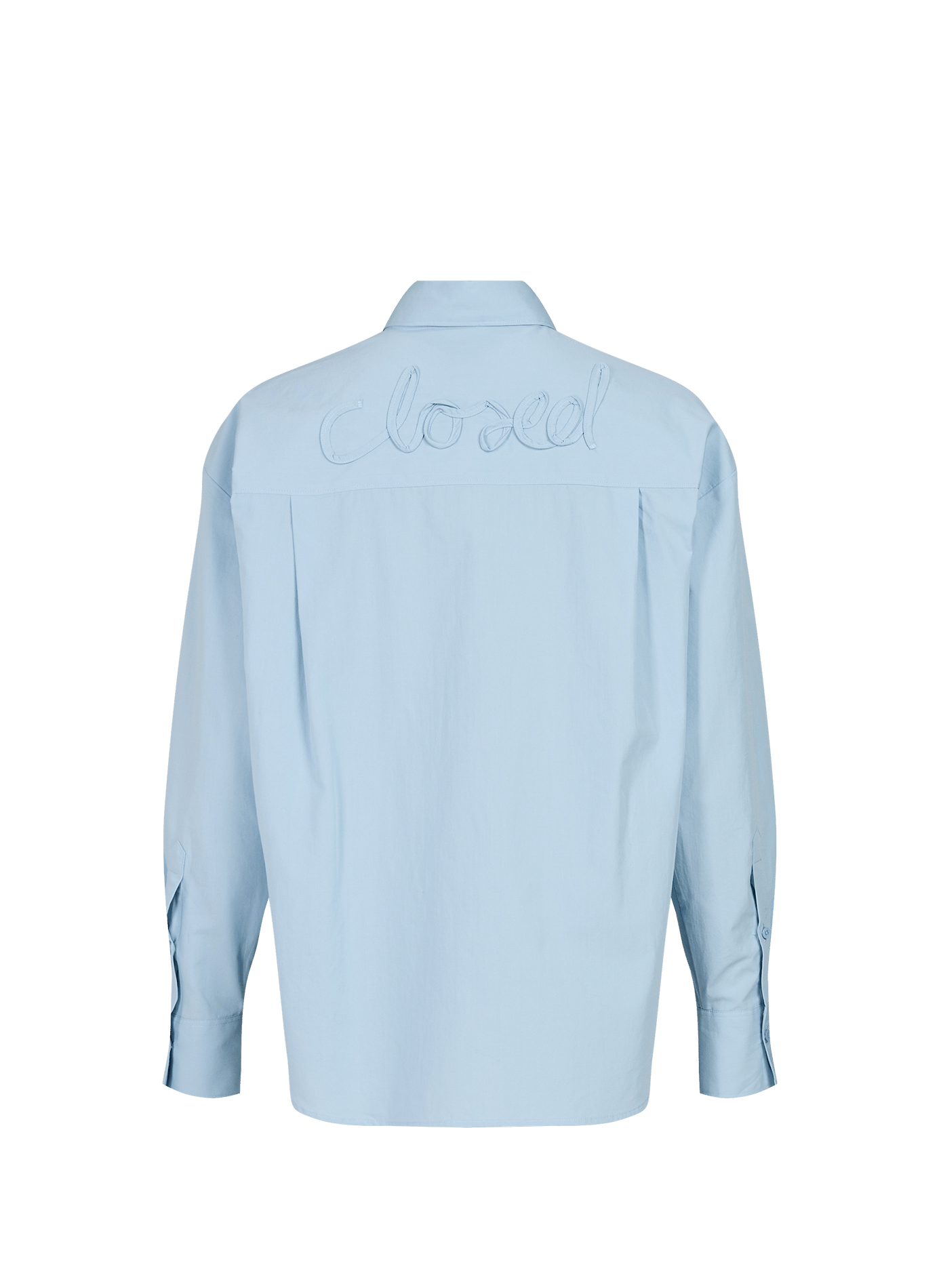 Solid cotton shirt with embroidery on the back CLOSED Blue