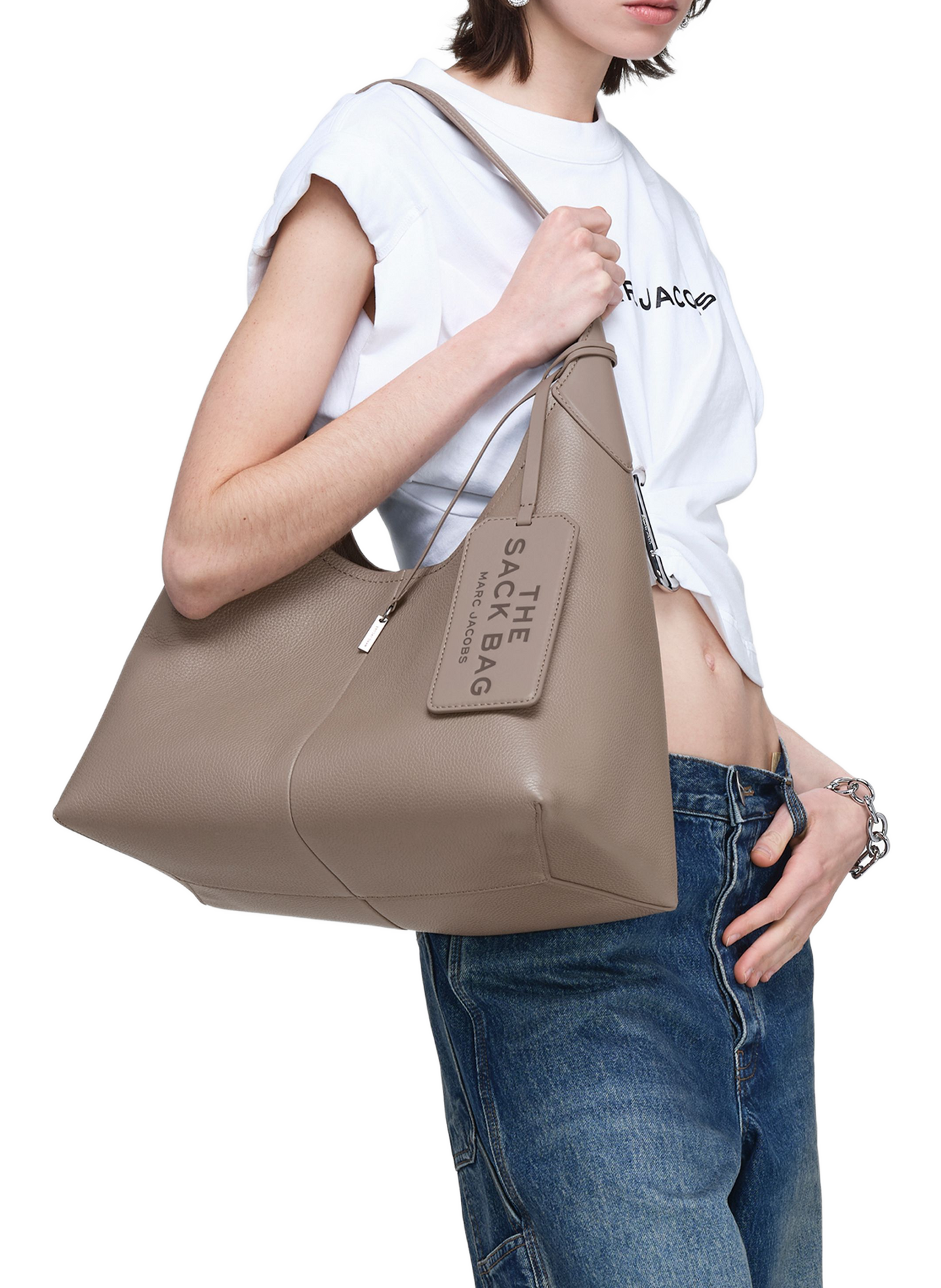 The Belted Sack Leather Bag MARC JACOBS Grey